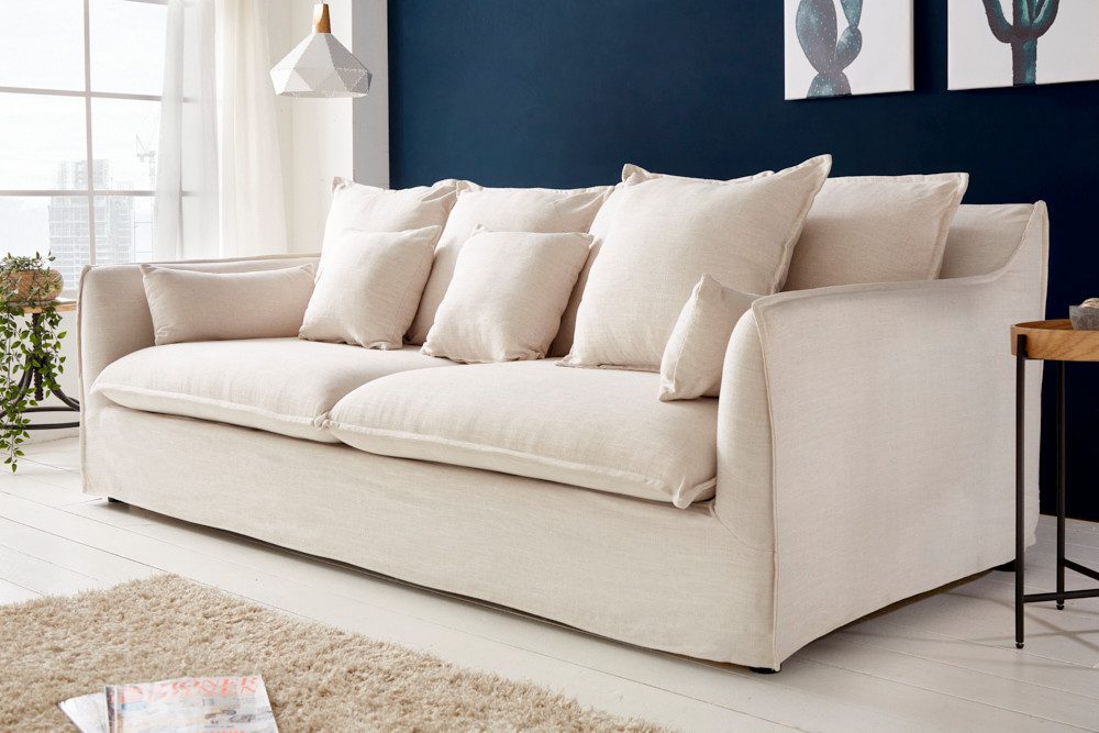 riess-ambiente 3-Sitzer HEAVEN 210cm natur · Hussensofa inkl. Kissen und abnehmbaren Bezug, Einzelartikel 1 Teile, Wohnzimmer · Leinenstoff-Gemisch · Federkern-Polsterung · Landhausstil