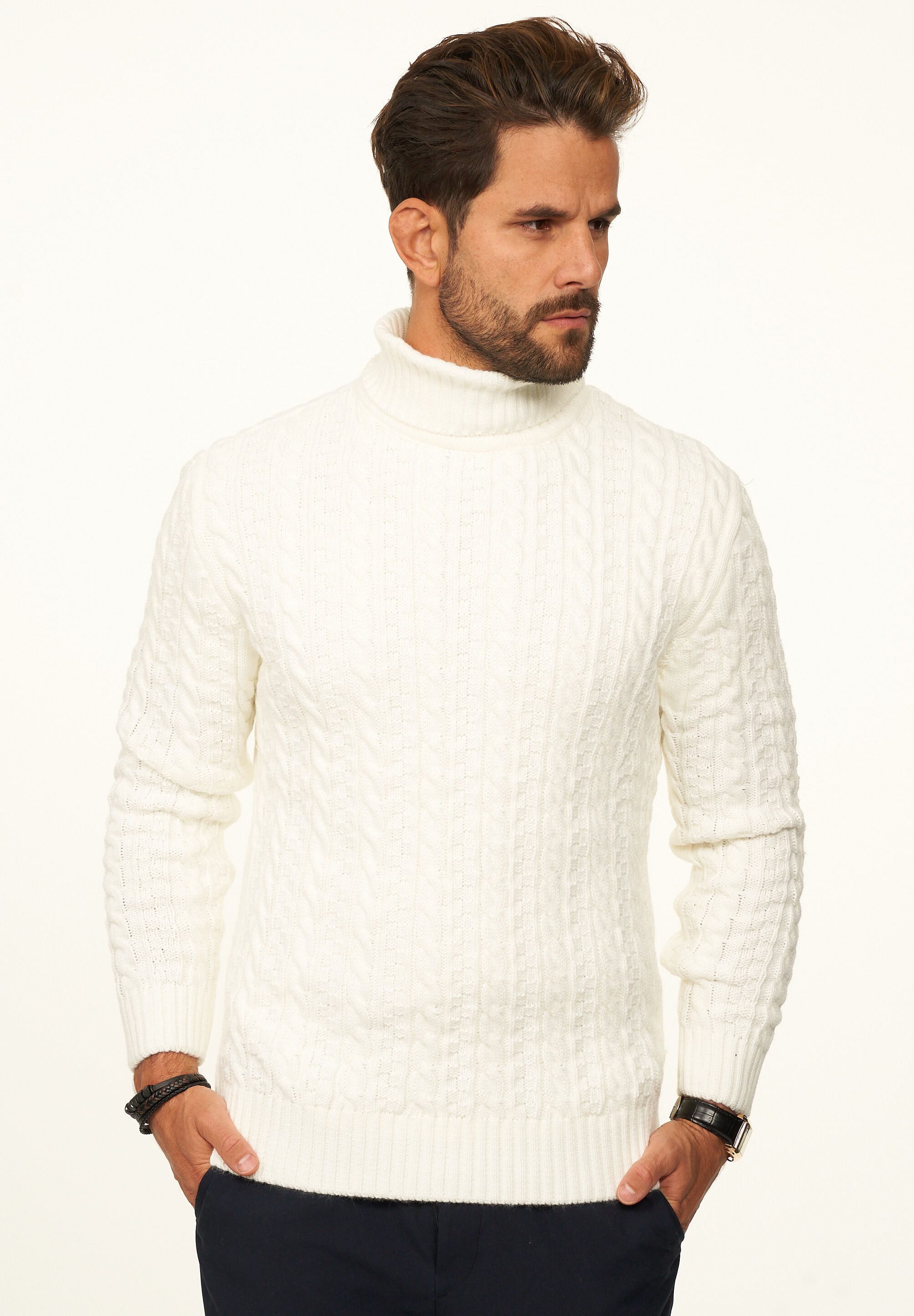 DAILY COTTON Rollkragenpullover als Grobstrick Pulli mit Zopfmuster für Herren Strickpullover für Männer - Winterpullover im Regular-Fit