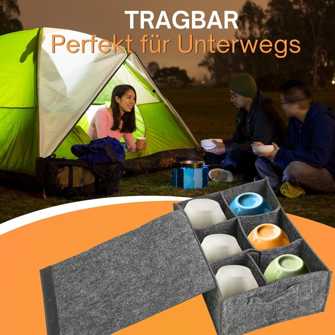 wortek Organizer Tassenhalter Filz, für 6 Tassen, Camping Zubehör (Set, 1 St., 1-tlg), Filztasche für 6 Tassen / Gläser – Bild 4 von 5