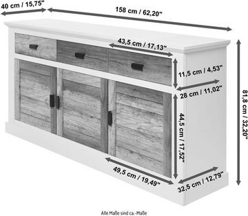 Jahnke Sideboard HAMPTON SB 160 (1 St), Sideboard, Landhausstil, 3 Schubladen und 3 Türen, Breite ca. 160 cm