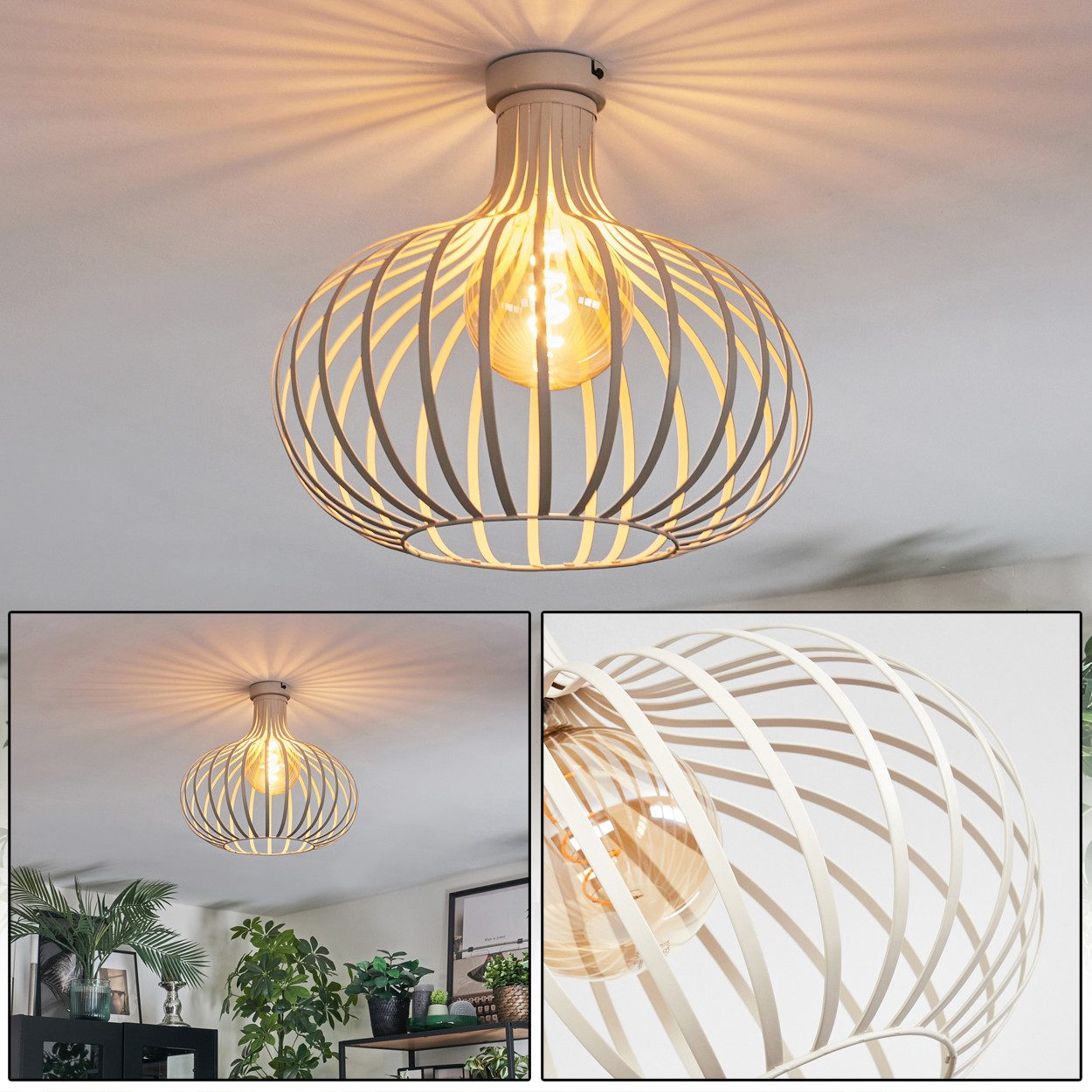 hofstein Deckenleuchte Deckenlampe aus Metall in Beige mit Lichteffekt, Deckenleuchte im modernen Retro/Vintage-Design (40 cm), 1 x E27