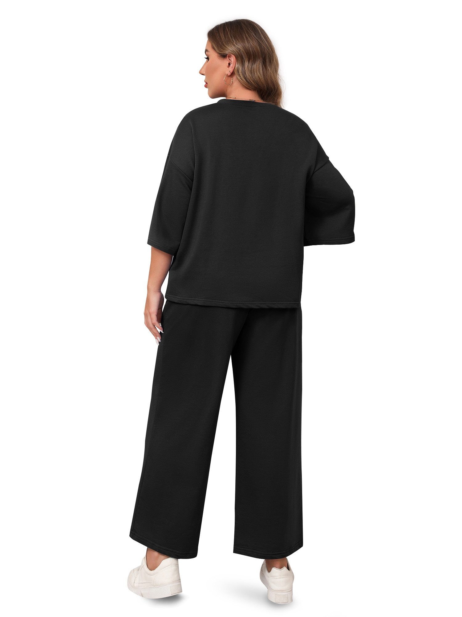 Imily Bela Hausanzug Damen Schlafanzug 2-teiliger in Übergröße (Set, 2 tlg., 3/4-Arm Bluse + Weite Hose) in Unifarbe