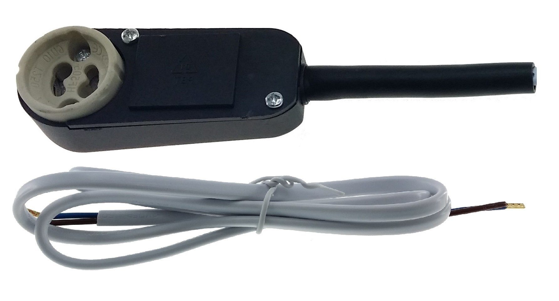 TRANGO Einbauleuchte, 1er Pack GU10AK-1M Sicherheit-Lampenfassung - GU10 Anschlusskasten inkl. 100cm 2x0,75mm² weißes PVC Kabel für LED oder Halogen, Einbaustrahler – Einbauleuchte - Strahler - Fassung - Sockel