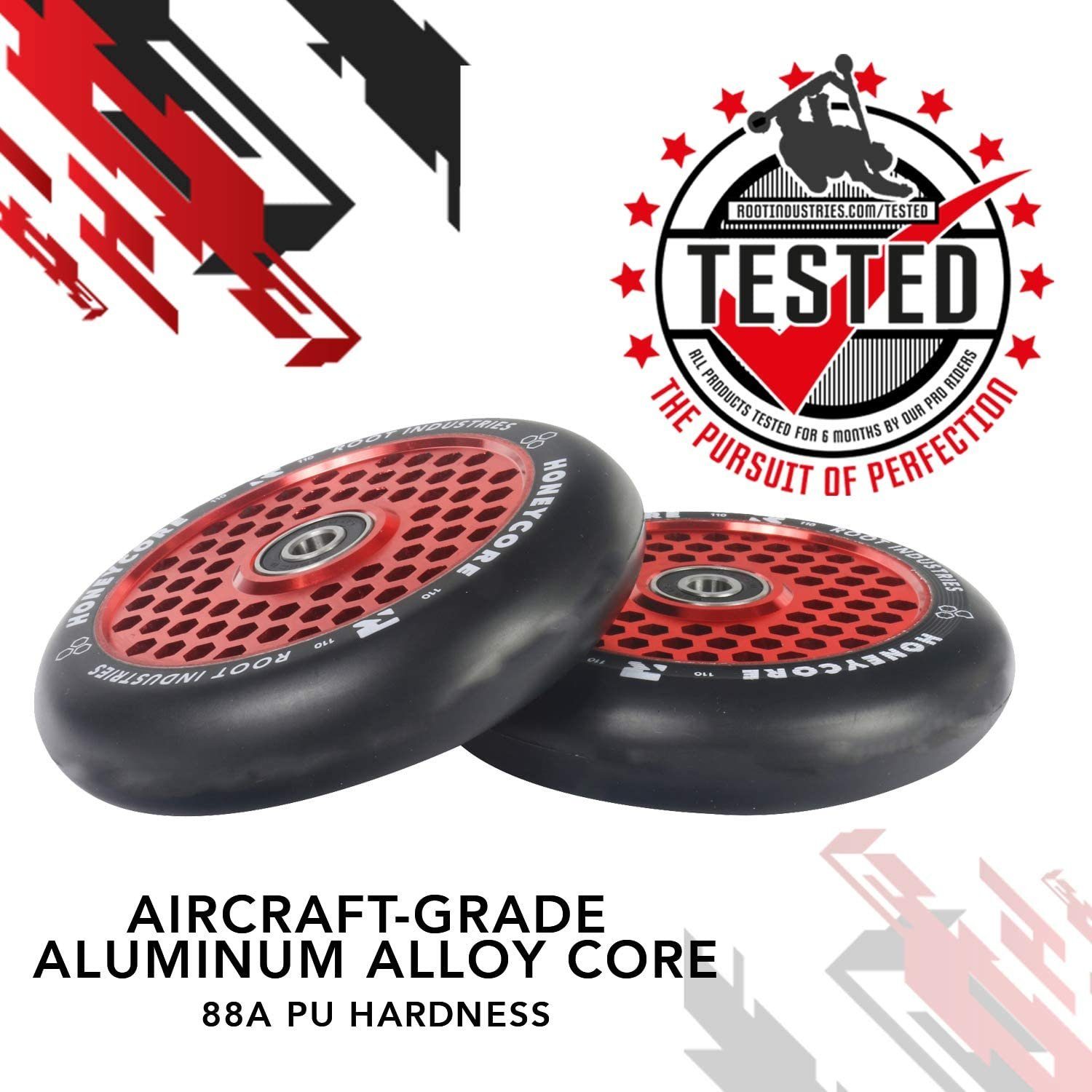 Thumbnail - Root Industries Stuntscooter 2 x Root Industries Honeycore Stunt-Scooter Rolle 110mm Rot/PU Schwarz