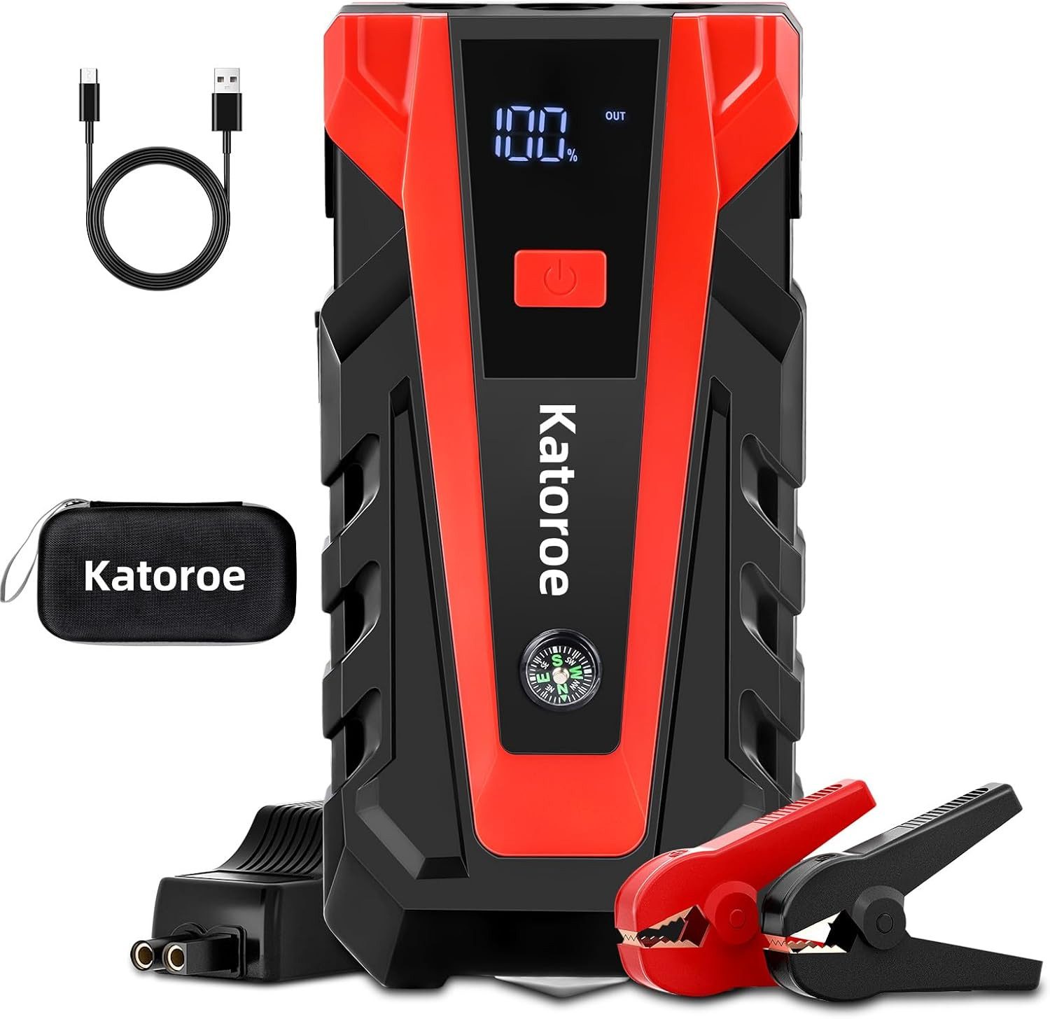 Vivitar 6000A Starthilfe Powerbank Auto Batterie Booster 12V, Tragbares Starthilfegerät mit intelligenten Starthilfekabeln, zwei USB-Ladeanschlüssen, 400-Lumen-LED-Lampe SOS-Modus, LED-Anzeige, USB-C-Kabel und Aufbewahrungstasche für PKWs, SUVs, Motorräder, LKWs, Camping und Notfälle, Starter Powerbank für bis zu 10,0L Benzin & 8,0L Diesel