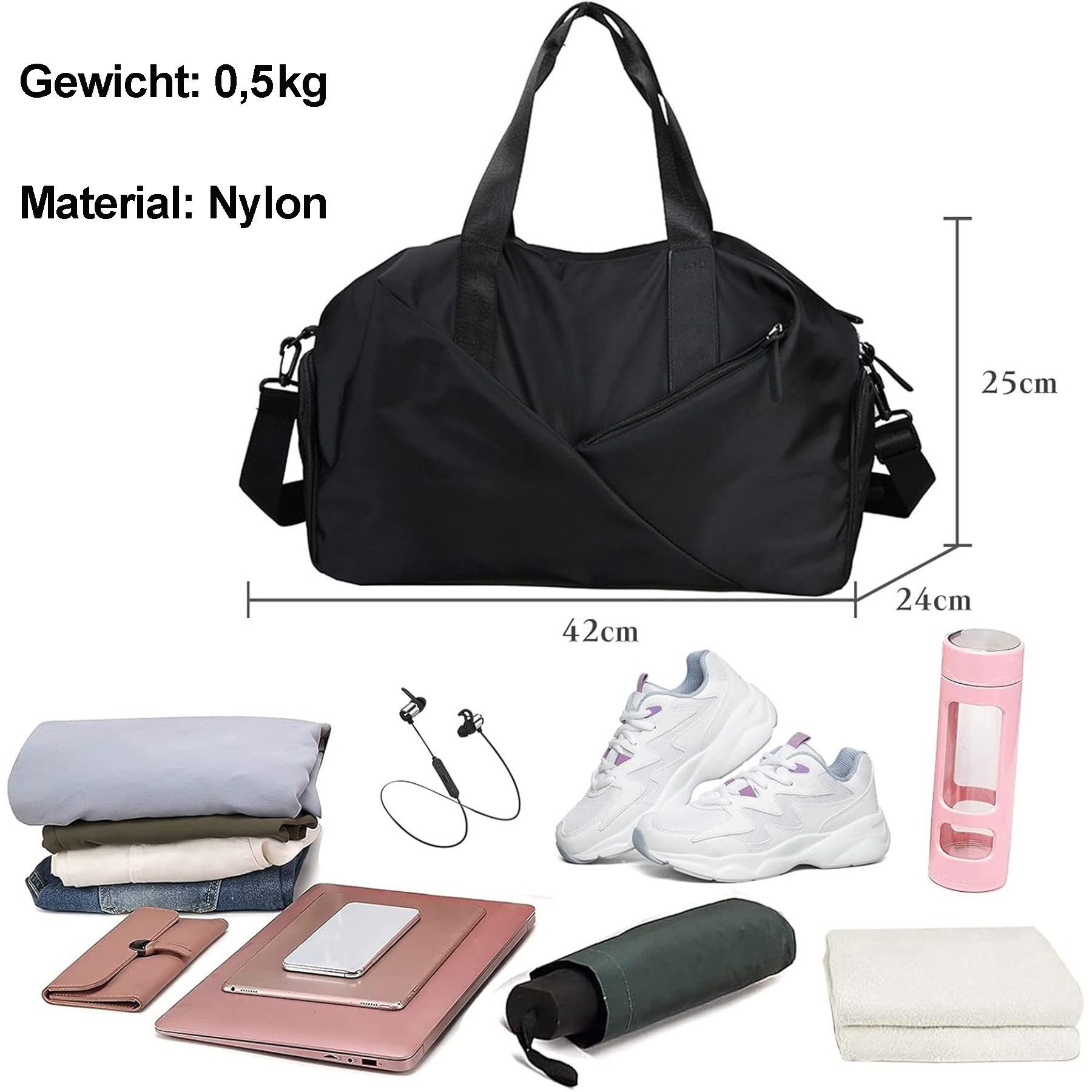 Mutig Sporttasche Sporttasche für Herren und Damen, Große Reisetasche (Duffel Bag mit Schuhfach und Nassfach, wasserdichte Sporttasche und Übernachtungstasche), für Fitness, Gym, Schwimmen, Yoga, Training und Wochenendreisen