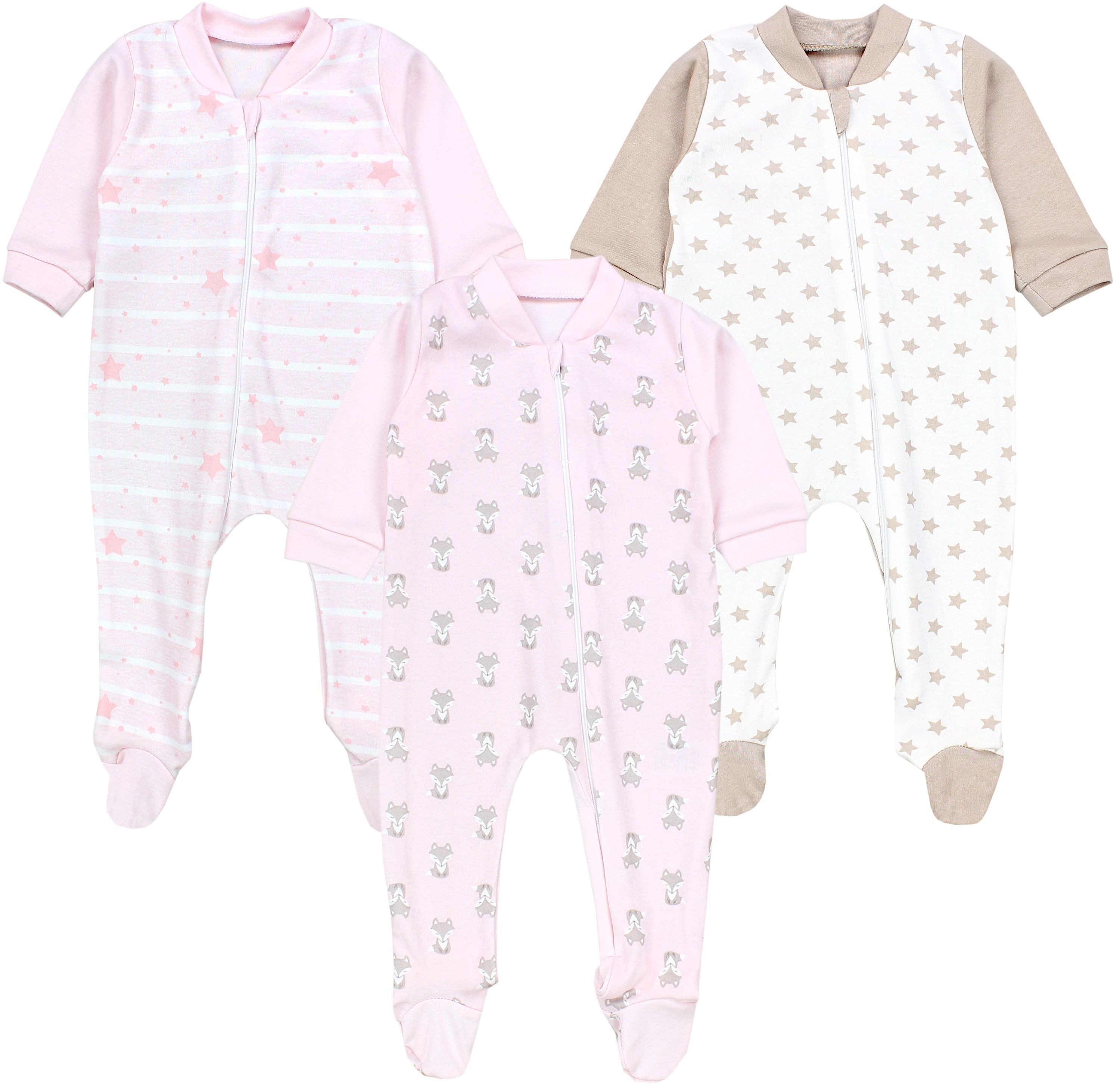 Schlafoverall Unisex Schlafstrampler Schlafanzug mit Fuß 3er Pack