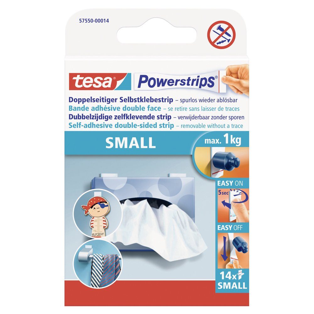 tesa Klebehaken tesa POWERSTRIPS® Small Doppelseitiger Klebestreifen Weiß Inhalt: 14, (POWERSTRIPS® Small)