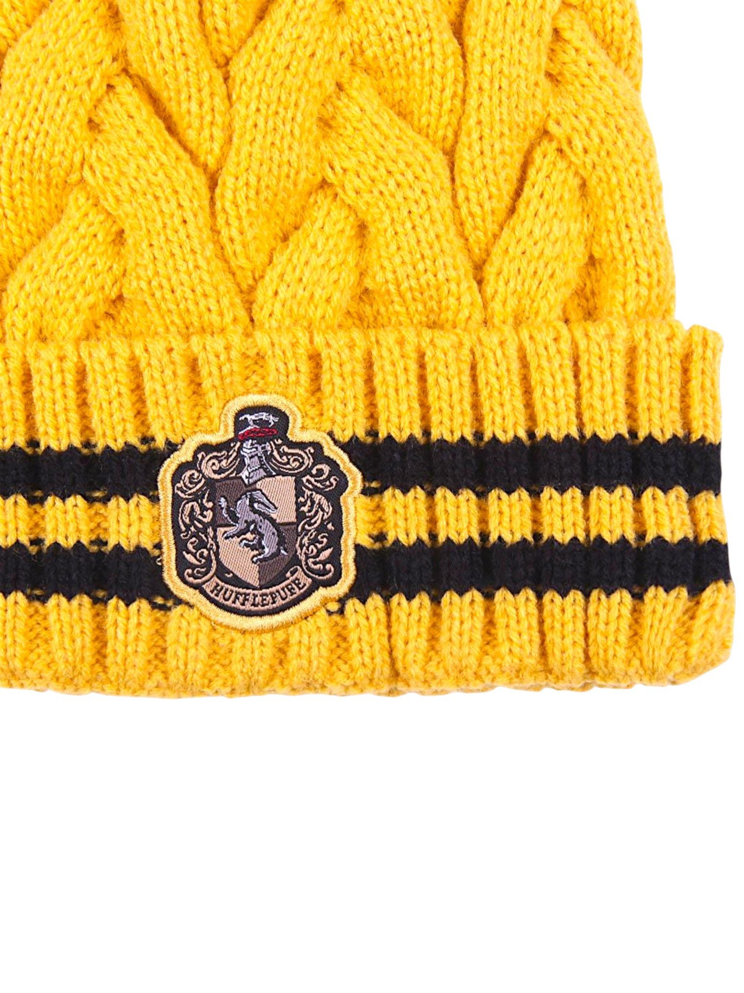 Cerdá Bommelmütze Harry Potter - Hufflepuff Strickmütze mit Zopfmuster & Kunstfell-Bommel 56 cm