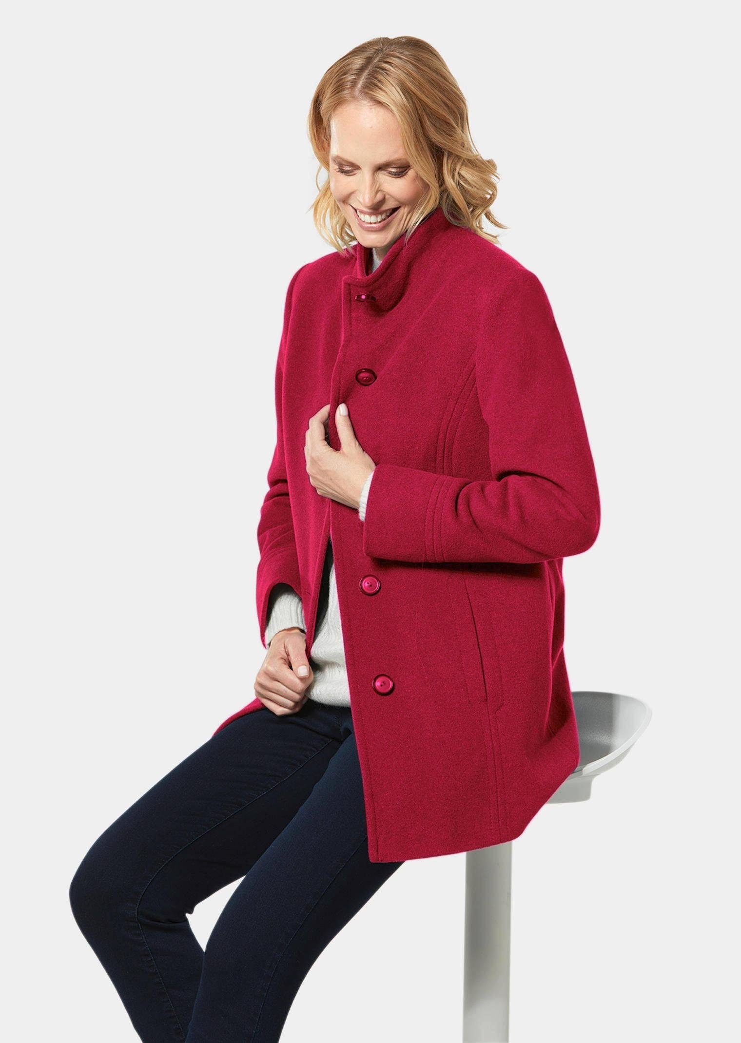 GOLDNER Wolljacke Eleganter Wintermantel mit Stehkragen Longmantel mit Knöpfen, Schubtaschen und Langarm