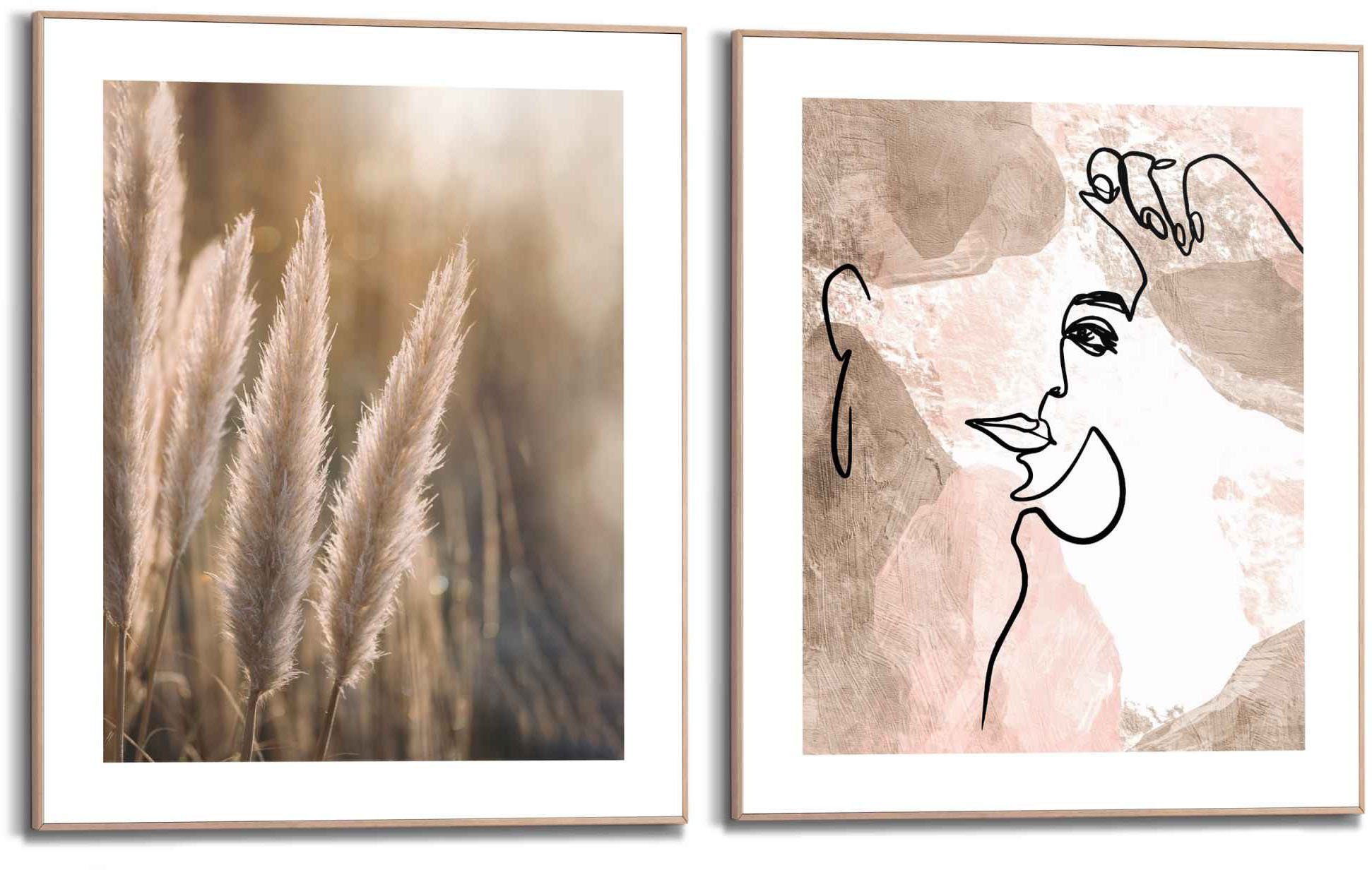 Reinders! Wandbild »Natürliche Linien Stiftzeichnung - Abstrakt - Frau - Pampas«, (2 Stück)-Otto