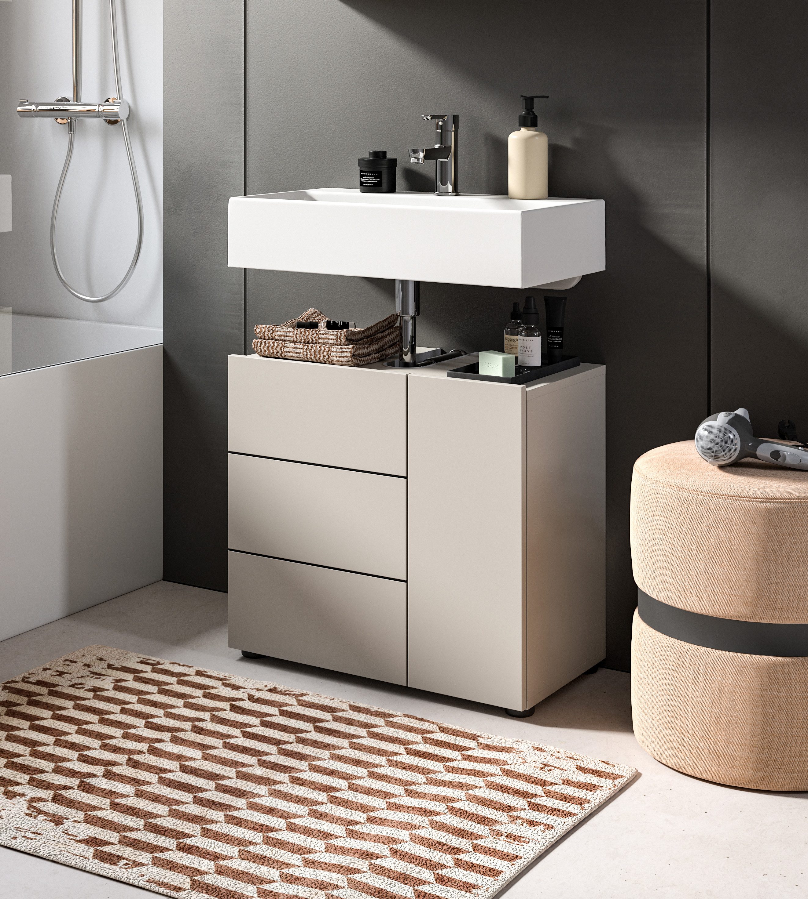 welltime Waschbeckenunterschrank BIEL, Breite: 60 cm, 2 Türen, 2 Fächer, Siphonausschnitt (1-St) Waschbeckenunterschrank, Unterschrank, WBU, Badezimmer, Bad – Bild 2 von 5