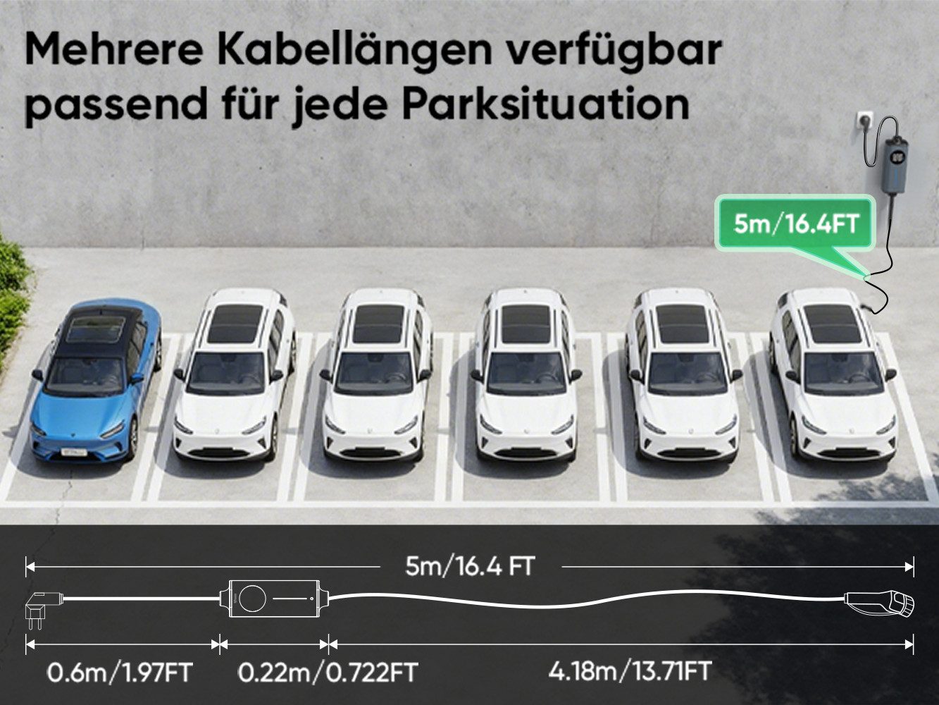 GONEO Elektroauto-Ladestation, Typ 2 Ladekabel Schuko, 3,7kW / 16A, 1-phasig, Tragbares Elektroauto-Ladegerät, Einstellbare Ladeleistung & Timer