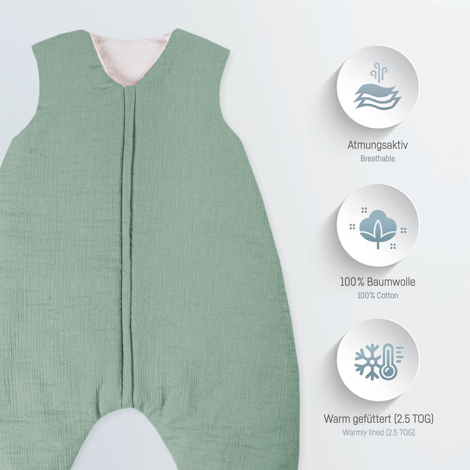 Julius Zöllner Babyschlafsack grün Jumper gefüttert Musselin 80 (1 tlg), Schlafsack Babyschlafsack