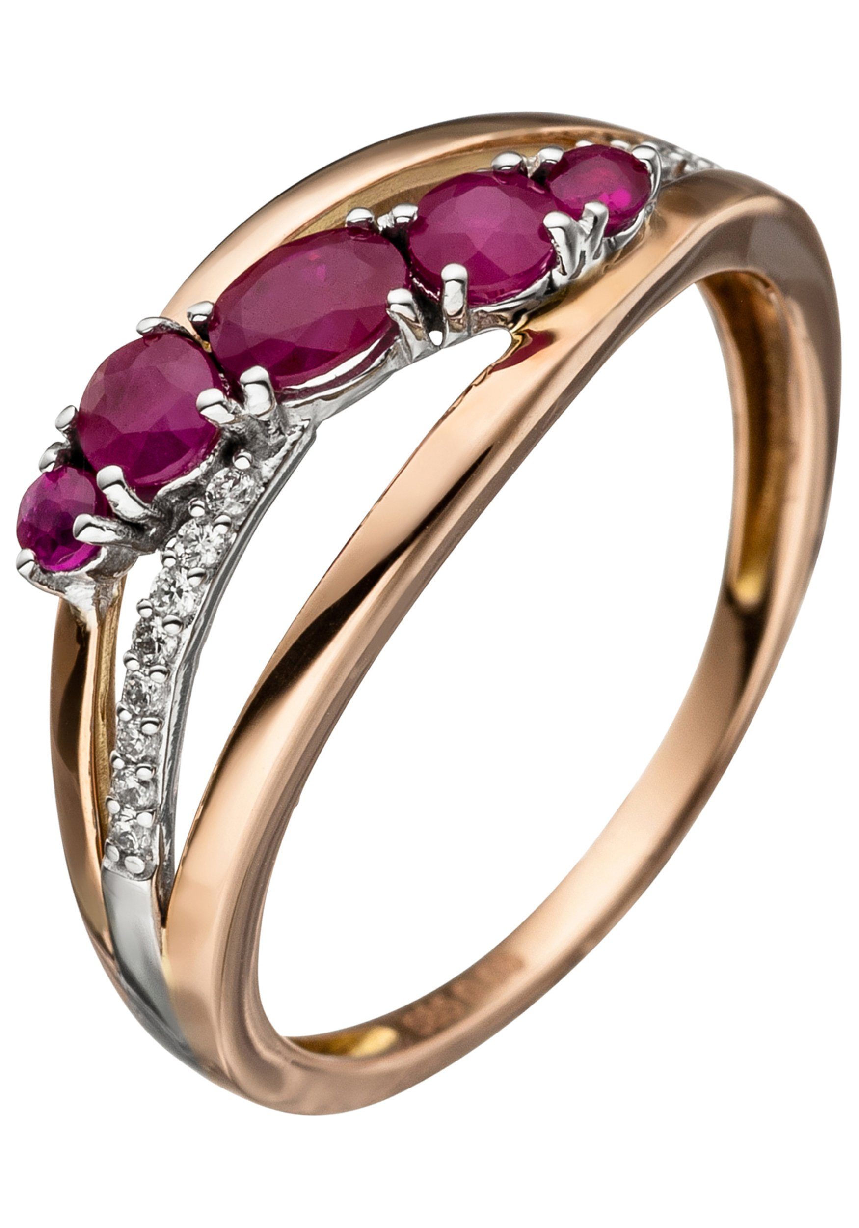 JOBO Diamantring, 585 Roségold mit Rubi... JOBO Diamantring, 585 Roségold mit Rubi...