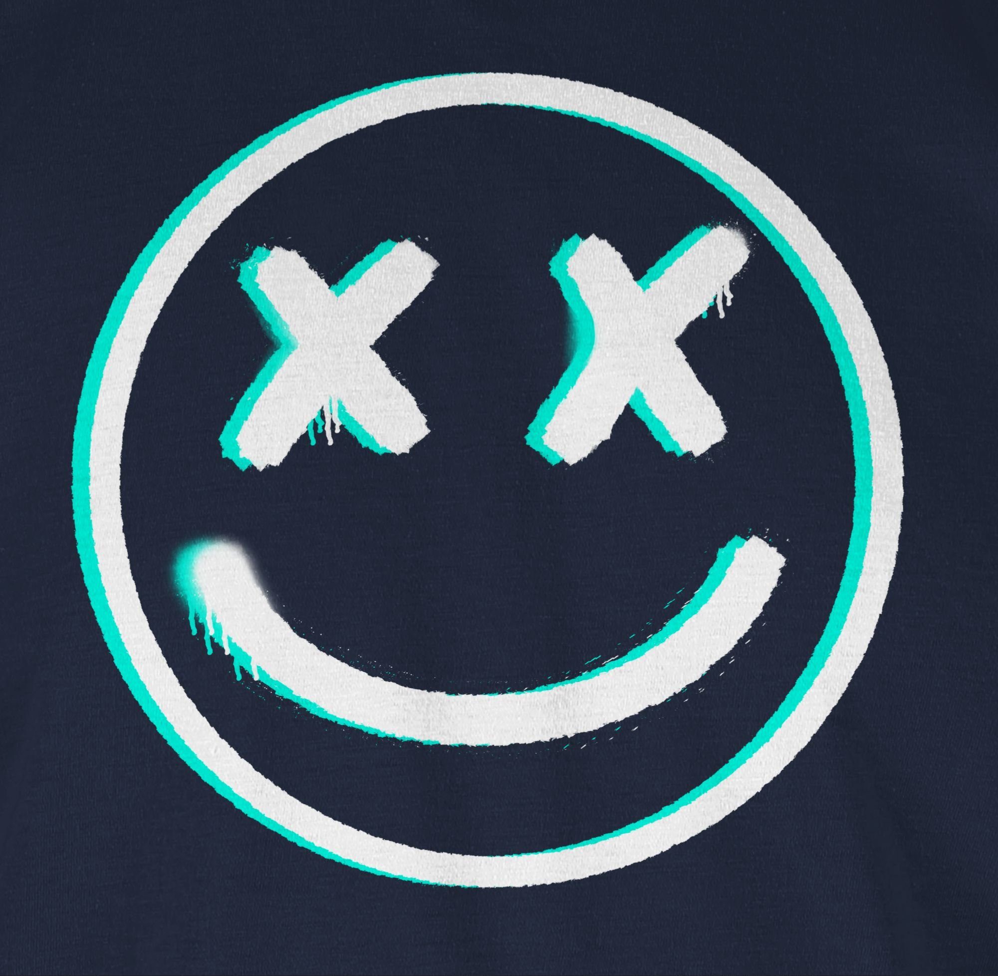 Geschenke T-Shirt Glitch Nerd 02 Face Blau Shirtracer Cooles Navy Smiley