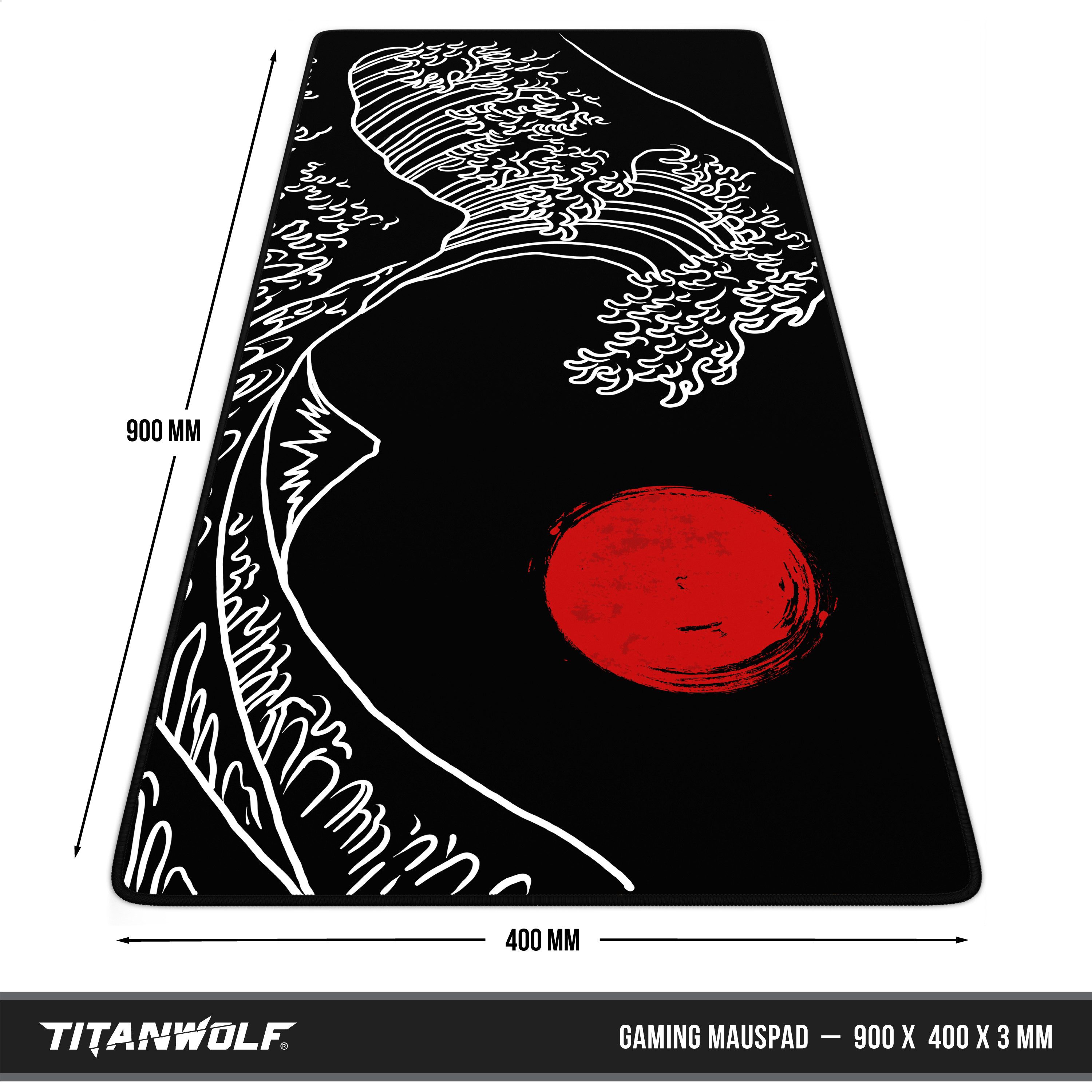 Titanwolf Gaming Mauspad XXL Speed Mousepad 900 x 400 x 3 mm, Schreibtischauflage, abwaschbar, rutschfeste Rückseite, Geschwindigkeit & Präzision, Great Wave Black