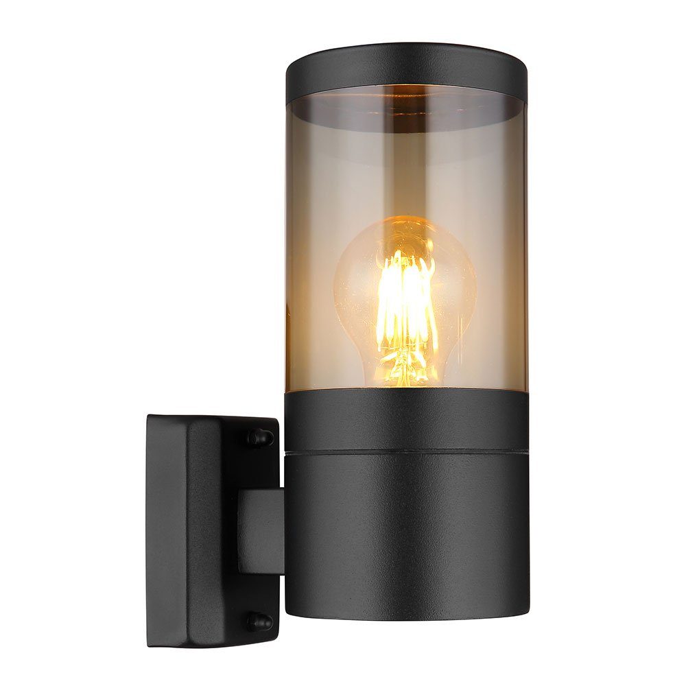 GLOBO LIGHTING LED Außen-Wandleuchte, Leuchtmittel inklusive, Warmweiß, Außenwandleuchte Fassadenlampe Terrassenleuchte schwarz rauch LED