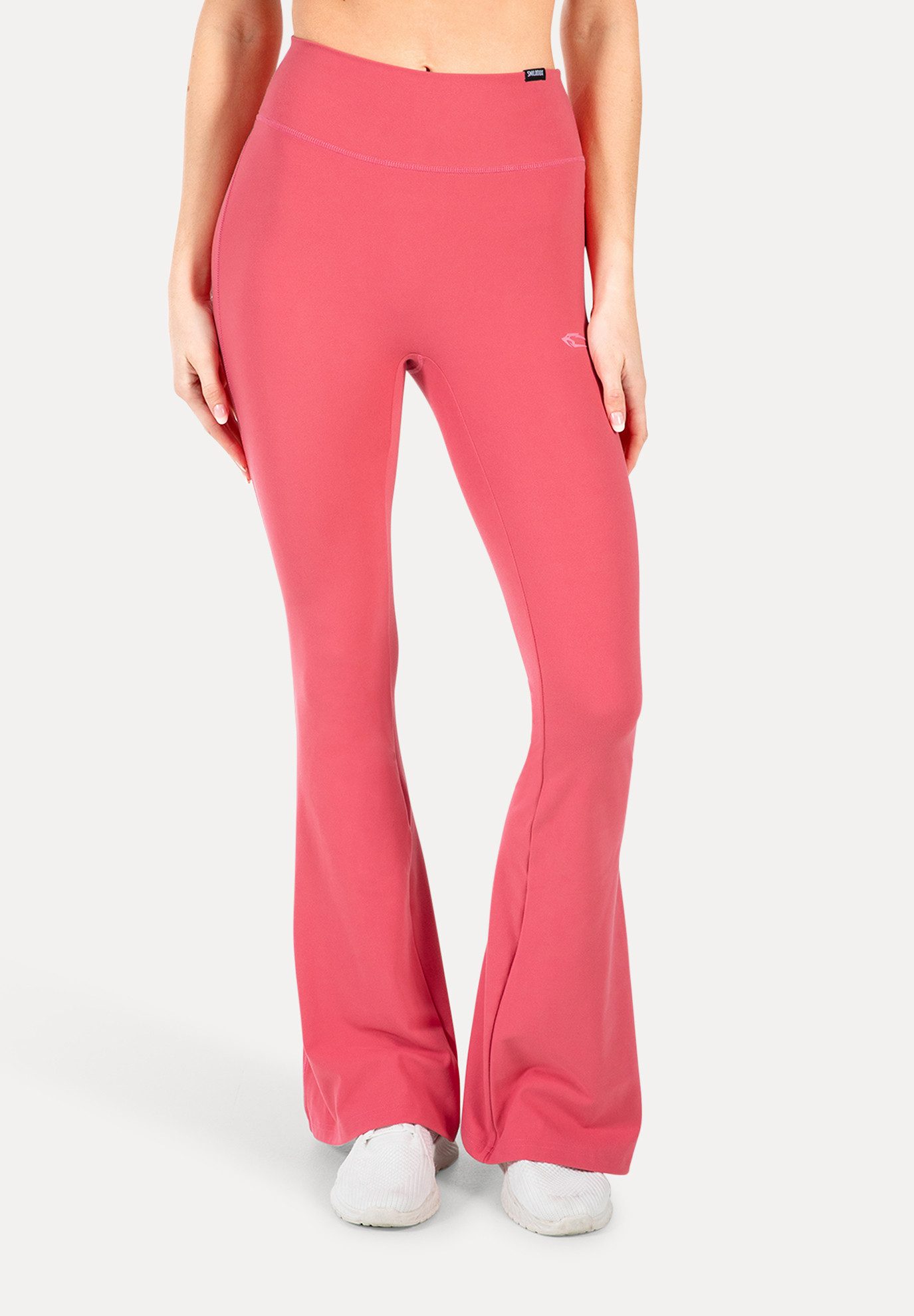 Smilodox Leggings Aurica, Figurbetonte High Waist Schlagleggings mit 3D Rubber Print Ausgestelltem Bein Schlaghose maximale Bewegungsfreiheit Sport Alltag