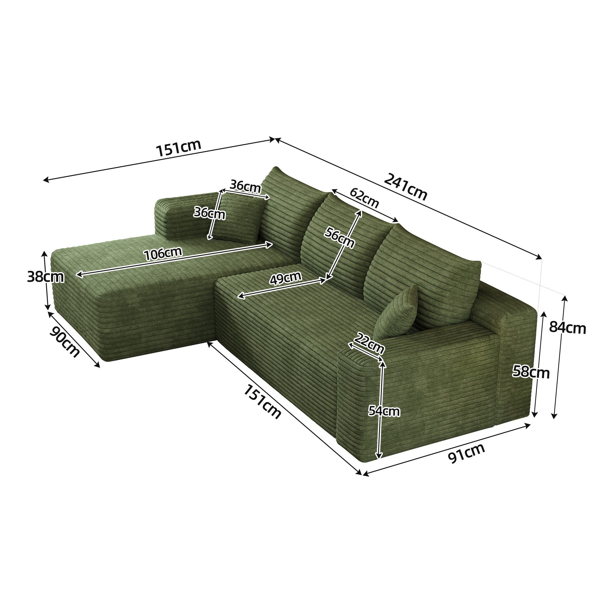 GLP Ecksofa L-Form Cord Sofa, Ohne Montage Sofort Nutzbar, Modular Sofa, Set, Cloud L-Form Cord Ecksofa ohne Montage sofort nutzbar