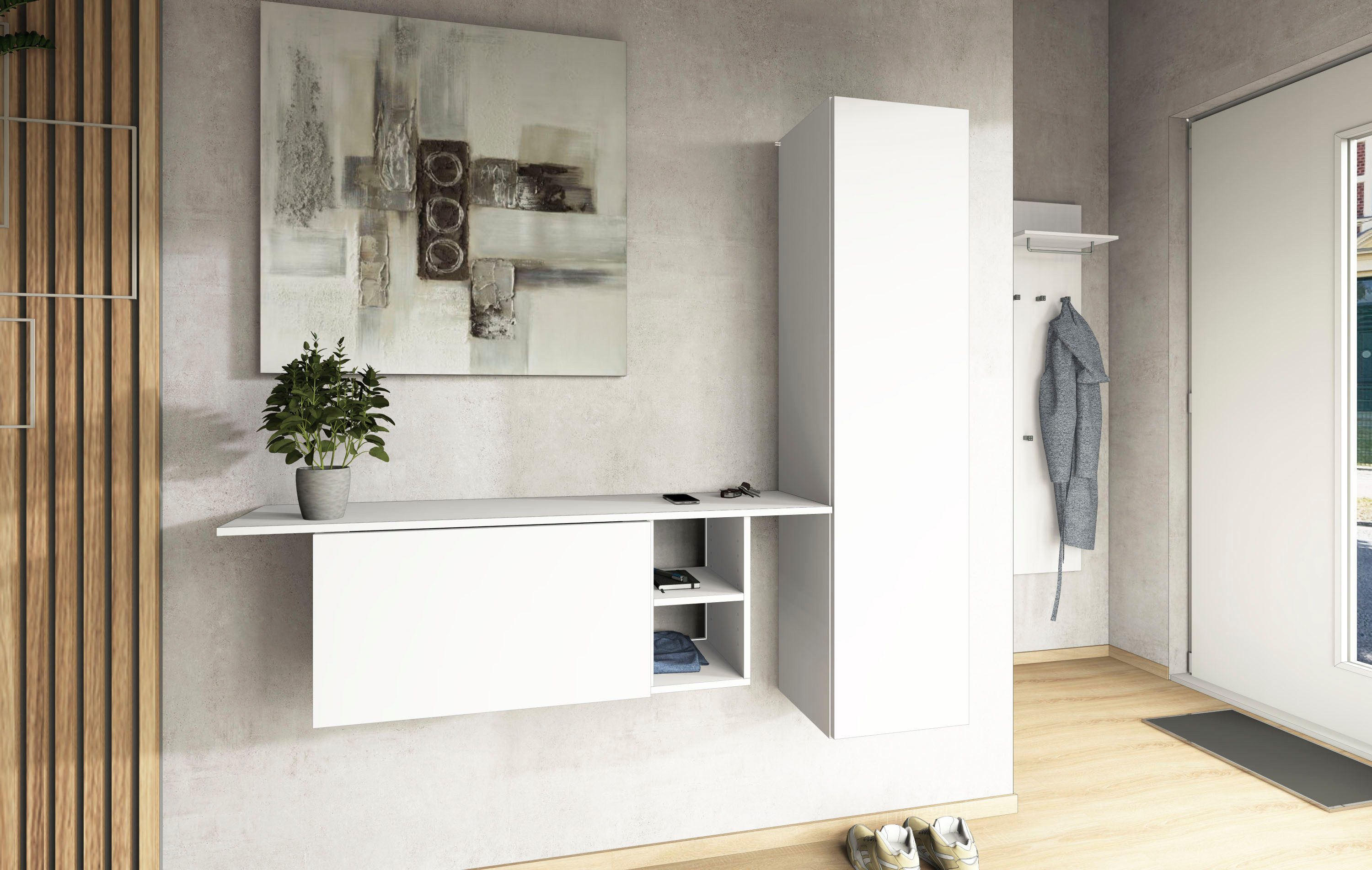 borchardt Möbel Garderoben-Set Toledo, moderne hängende Garderobe, Schminktisch mit Regalfächern, (Spar-Set), 152x140cm (BxH), viel Stauraum, viele Regalböden, modern, hängend