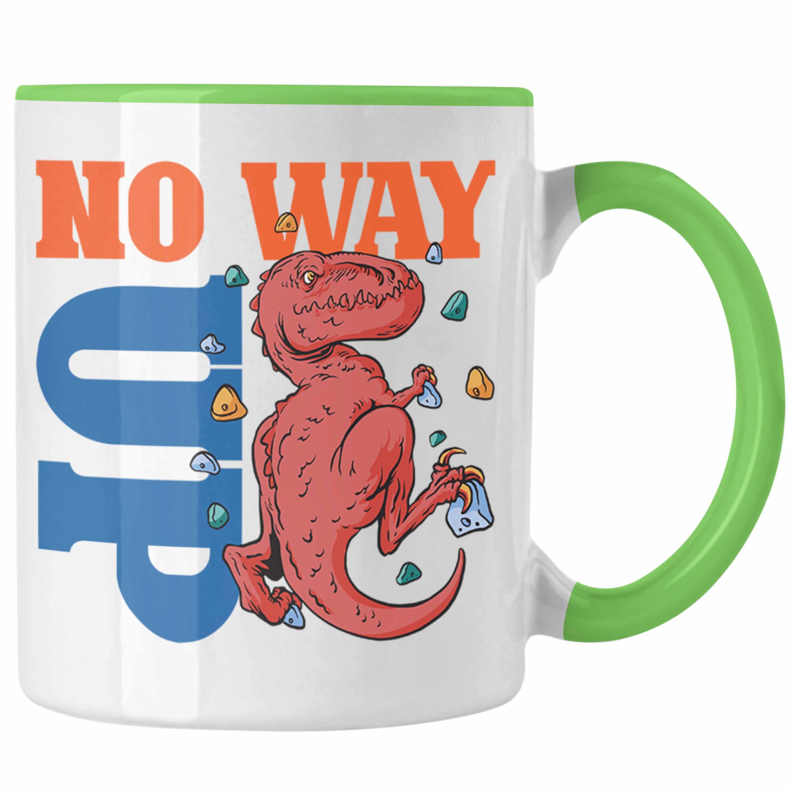 Trendation Tasse Bouldern Tasse für Kletterfans mit Dino-T-Rex Grafik "No Way Up" Grün