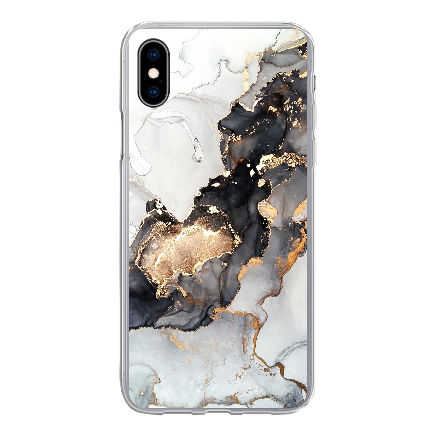 MuchoWow Handyhülle für Apple iPhone XS Marmor - Schwarz - Weiß - Gold - Luxus - Abstrakt, Smartphone-Bumper, Print, Handy Schutzhülle Dünn