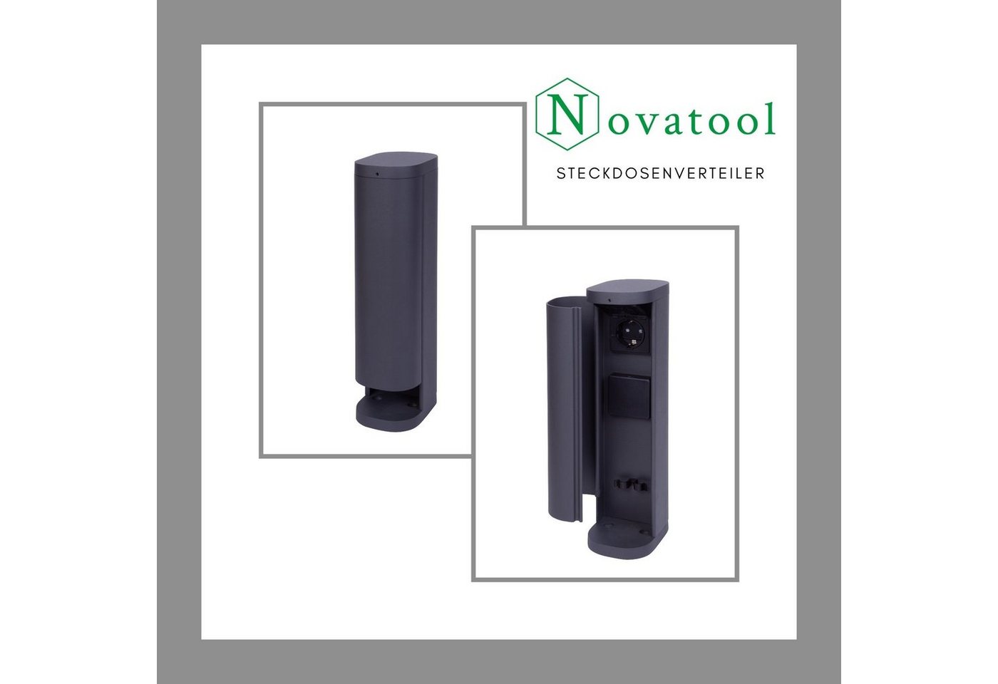 Thumbnail - Novatool Gartensteckdose -, Spar-Set, 3-St., Steckdosenleiste, Montageplatte, Dübel und Schrauben
