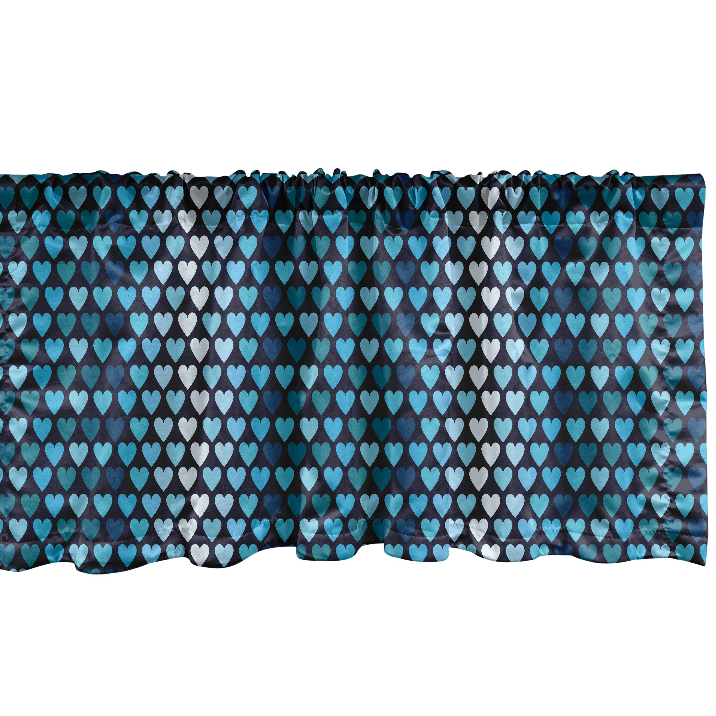Scheibengardine Vorhang Volant für Küche Schlafzimmer Dekor mit Stangentasche, Abakuhaus, Microfaser, Geometrisch Blau getönten Herz Shapes