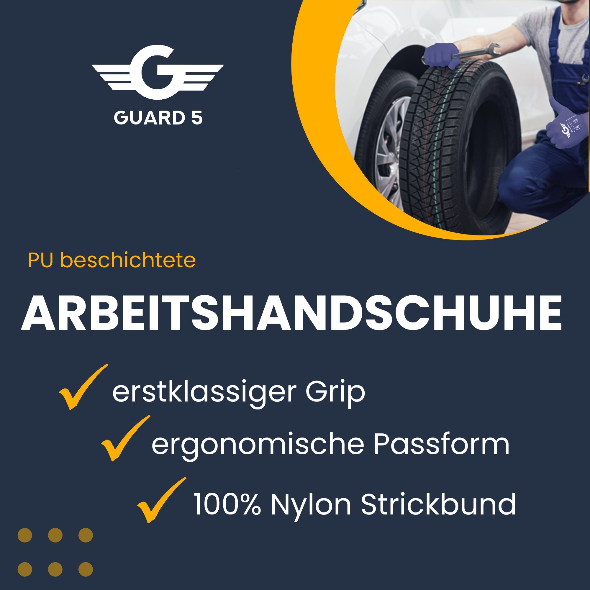 24 - Paar PU-Beschichtung 12 oder Arbeitshandschuhe GUARD mit 5 Arbeitshandschuhe (Art.11323G) atmungsaktiv