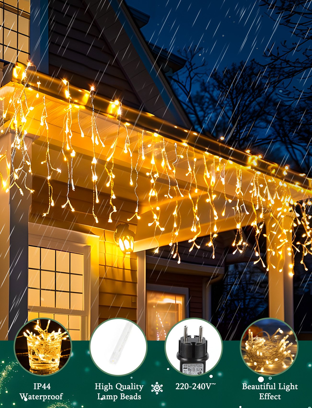 Aigostar LED-Lichtervorhang LED Eisregen Lichterkette Außen, 3M+5M 100LED, günstig online kaufen