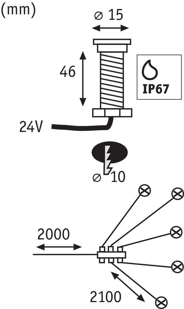 Paulmann 3000K Plug IP67 LED Set fest Shine, 5er Warmweiß, integriert, Shine, Einbauleuchte & Edelstahl, Plug LED & LED-Modul,