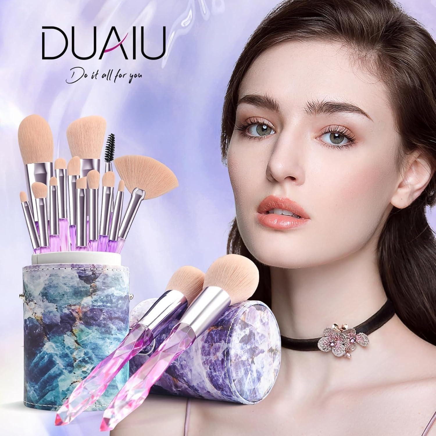 LuxusKollektion Kosmetikpinsel-Set Pinselset Makeup 15tlg Synthetikborsten Kristallgriff Kabuki Rosa