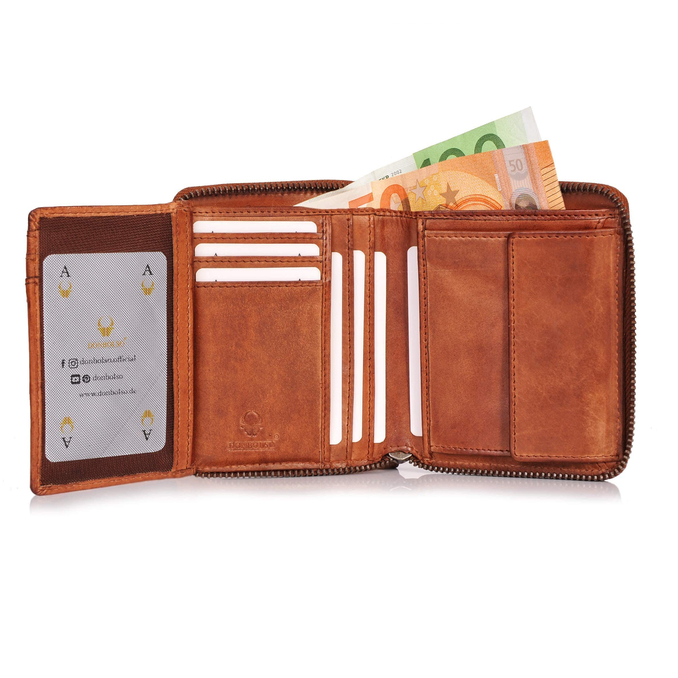 Mmodernleder 13 Donbolso Kartenfächer Mini Mini Leder-Geldbörse Geldbörse & Oliv RFID-Schutz,