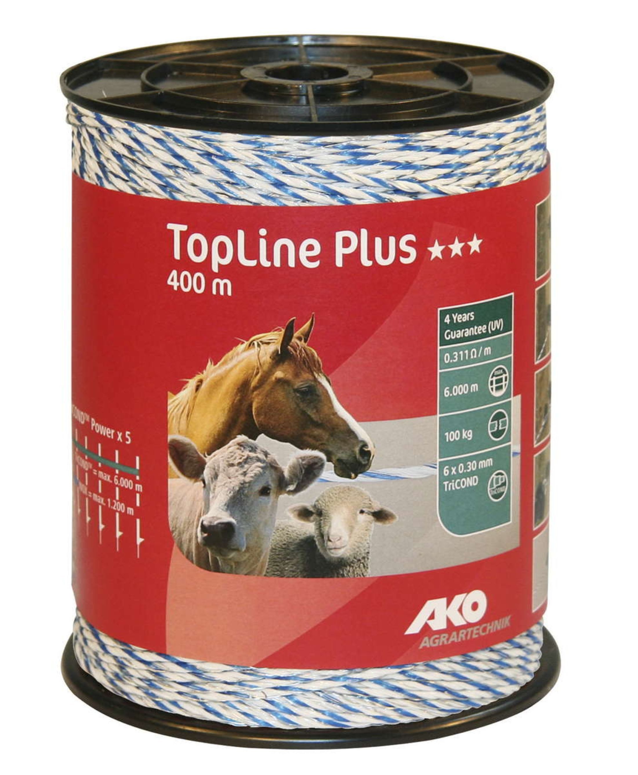 AKO-Agrartechnik Weidenzaun Kerbl Litze TopLine Plus, 400m, weiß/blau, 6x0,3mm, TriCOND, 4491559, (1-St)