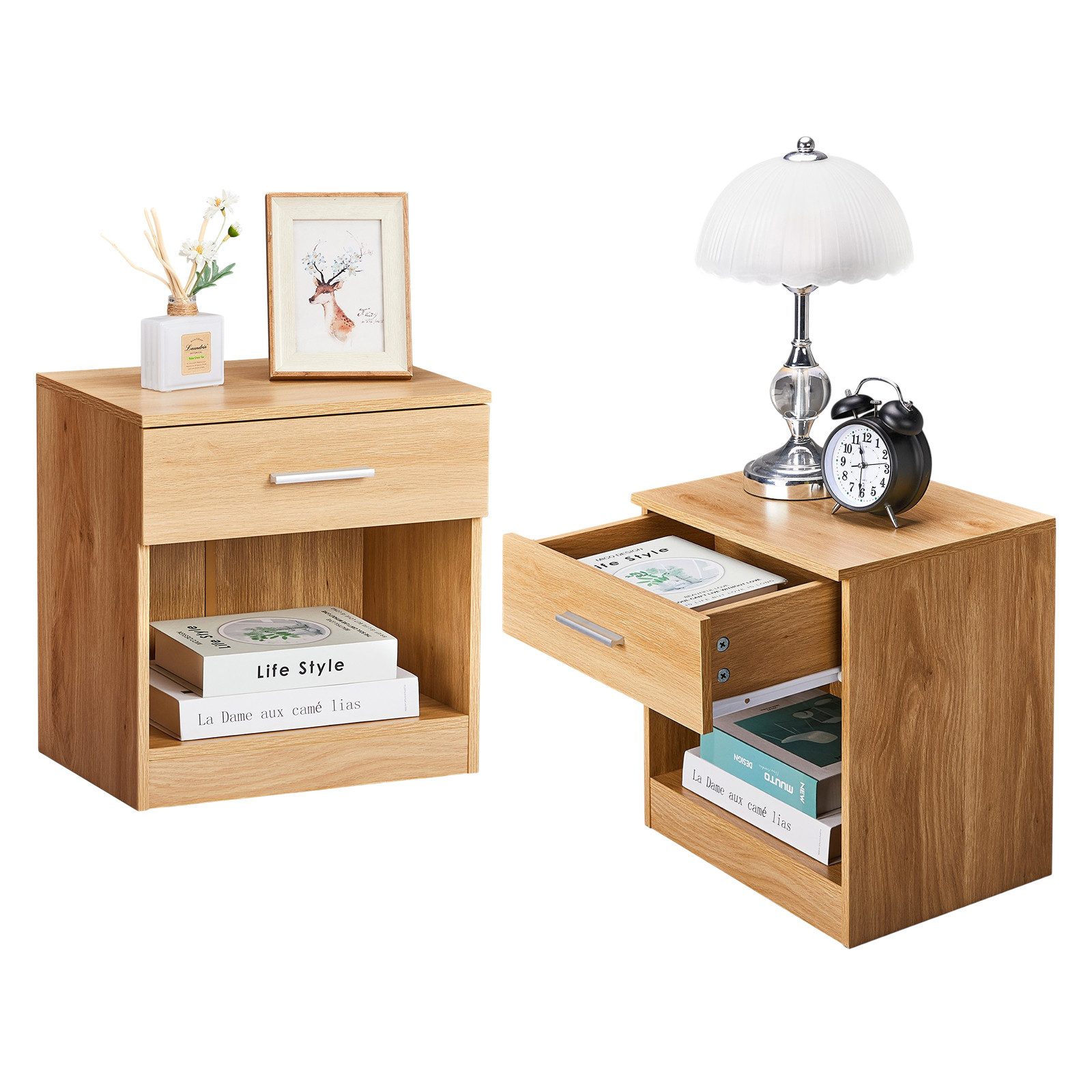 VINGLI Nachttisch Kleiner Beistelltisch Weiß, Nachtschrank mit Schubladen, Nachtkommde (2-St), 39 x 29x 41 cm, für Boxspringbetten