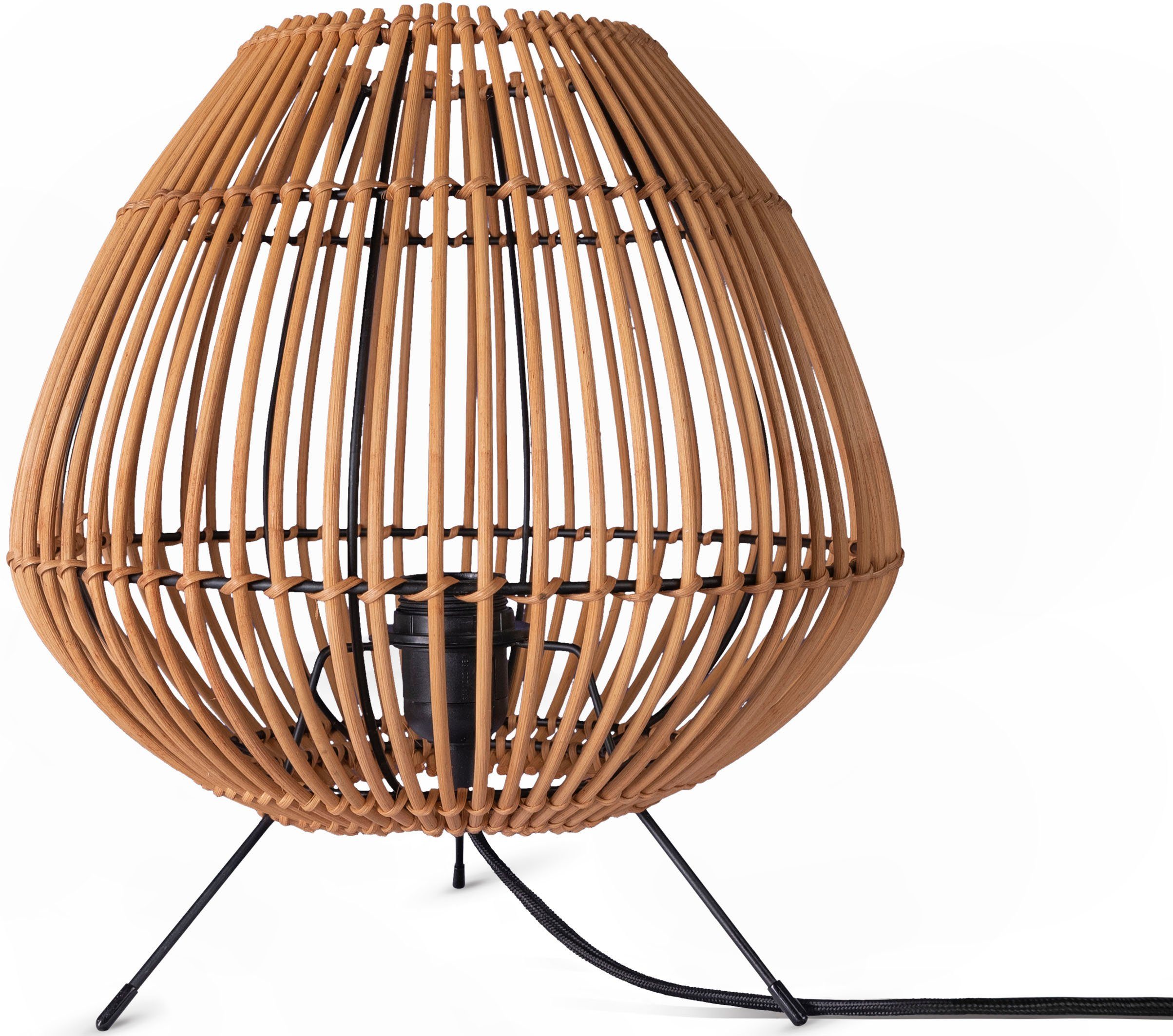 Paco Tischleuchte PIRU, Leuchtmittel, E27 Home Rattan ohne Style Natur Boho Dreibein Nacht