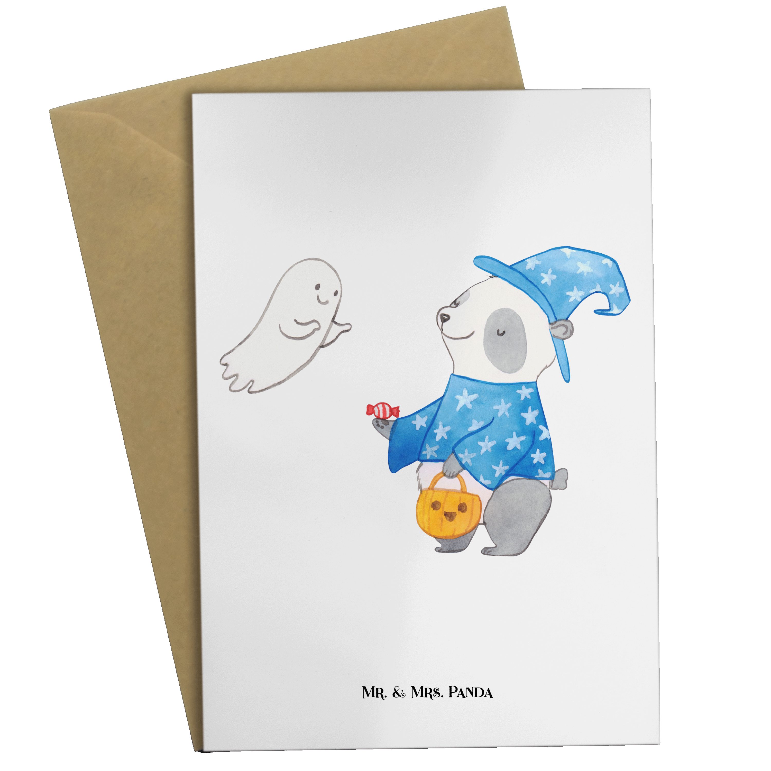 Glückwunschkarte, & Weiß Grußkarte Klappk Mrs. Panda Halloween, Zauberer - Geschenk, - Panda Mr.