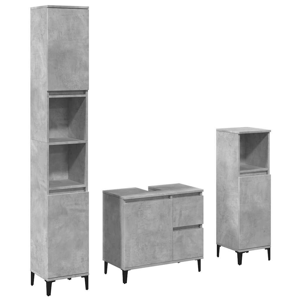 vidaXL Badezimmer-Set 3-tlg. Badmöbel-Set Betongrau Holzwerkstoff, günstig online kaufen