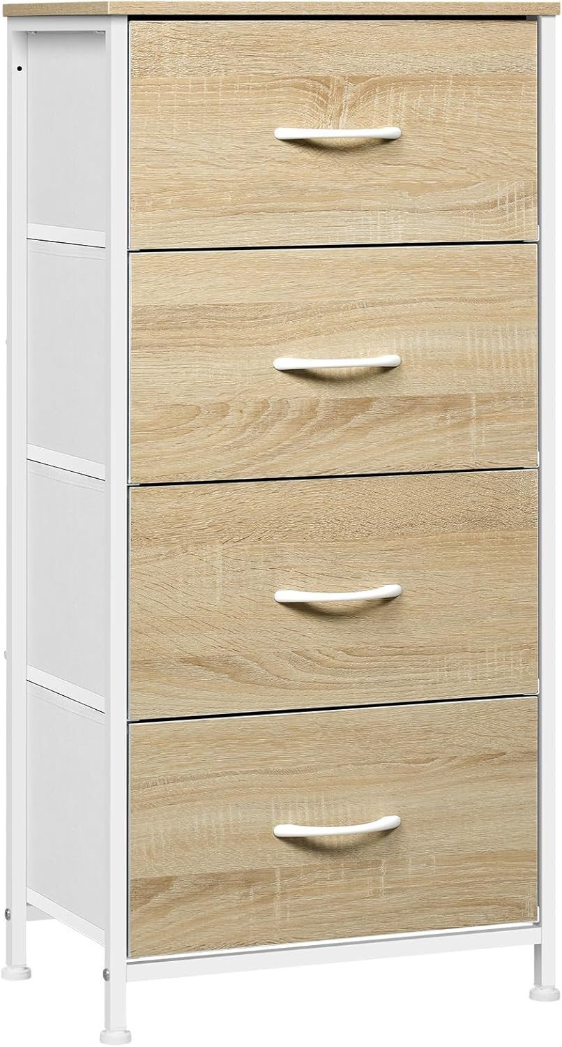 Woltu Kommode (1 St), schmal, mit 4 Schubladen aus Stoff, Sideboard
