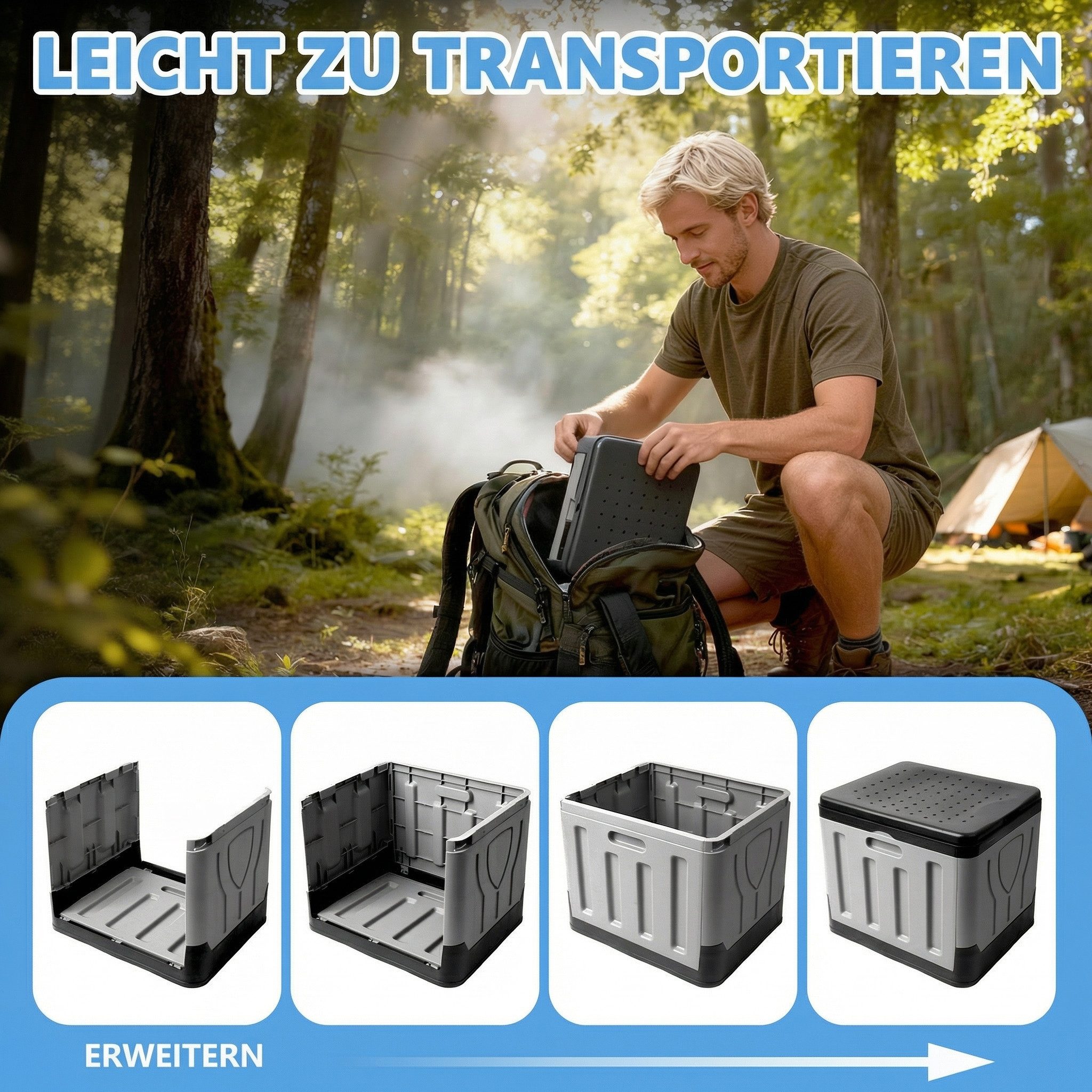 Huracan Campingtoilette Faltbare, Tragbare Mobile Toilette bis 100 kg Belastbarkeit, (Kompakte Reise-WC mit Aufbewahrungstasche, und Müllbeuteln), geeignet für  – Bild 5 von 5