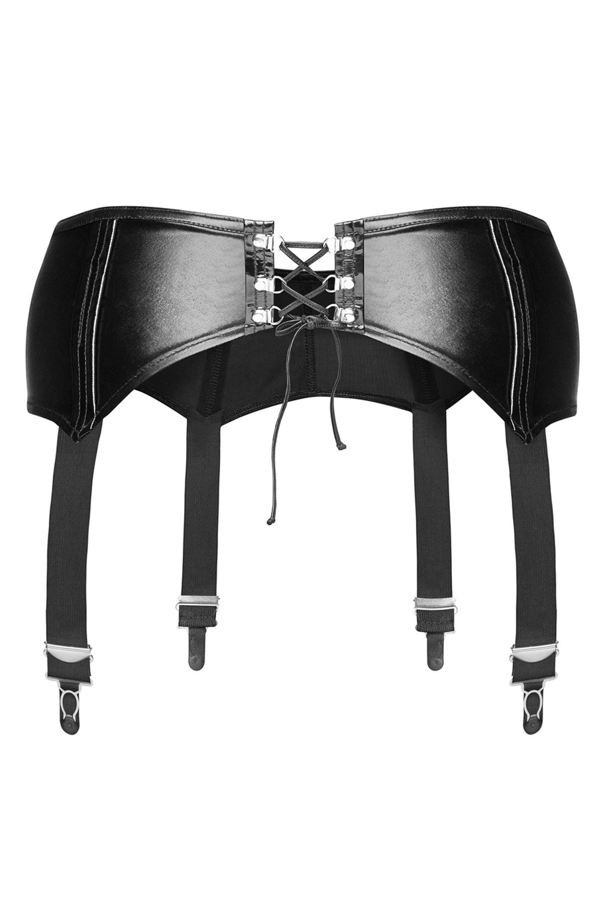 Noir Handmade Strapsgürtel Damen Dessous Wetlook Strapsgürtel schwarz mit Schnürung Strapshalte