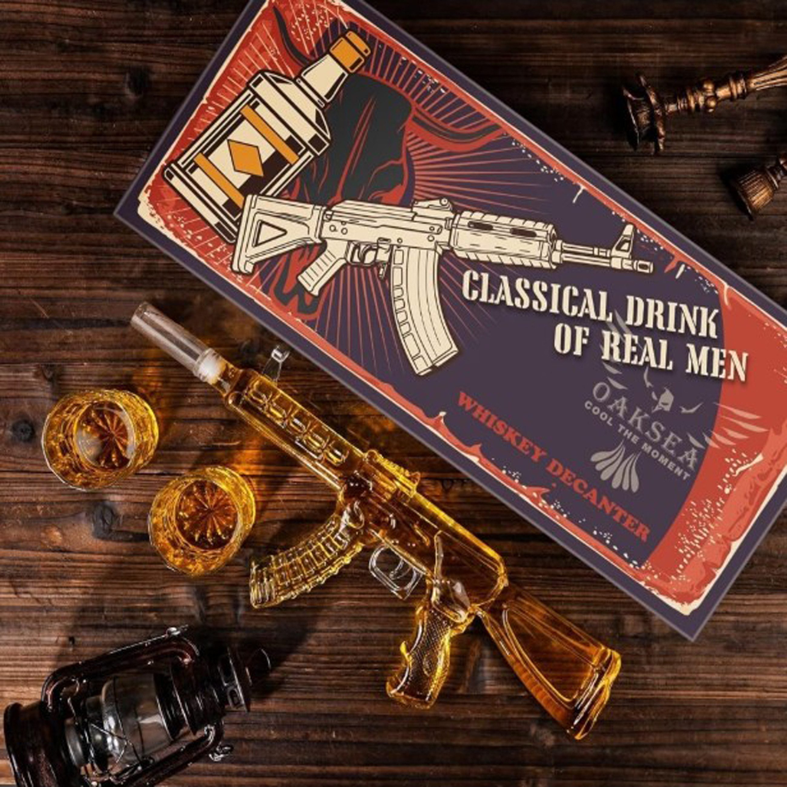 Deggelbam Karaffe AK47 Dekanter Whiskey Maschinengewehr, (Vatertagsgeschenk, Weihnachtsgeschenk, Geburtstagsgeschenk, Männergeschenk, Geschenkidee), Handgefertigt - Luxus Geschenk für Männer & Whiskey-Liebhaber