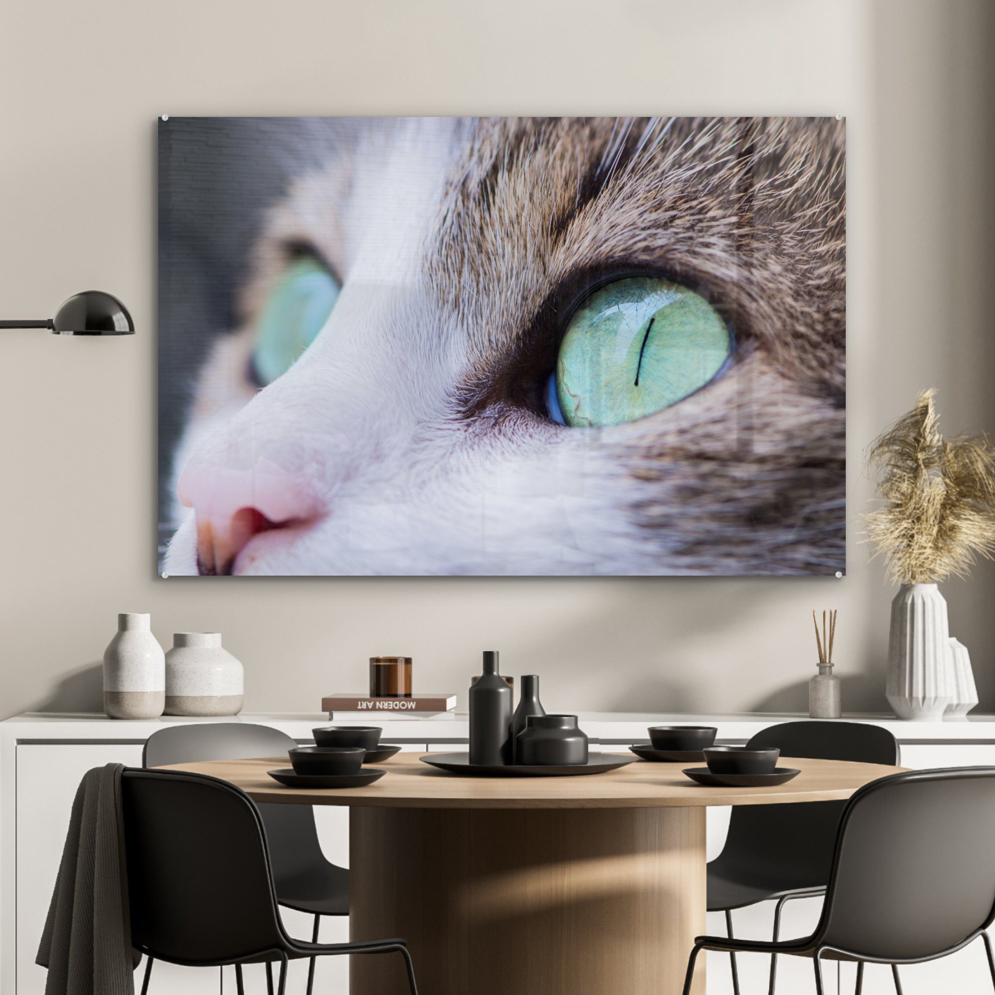 MuchoWow Acrylglasbild Katze - St), - Licht Wohnzimmer (1 Schlafzimmer Acrylglasbilder & Augen