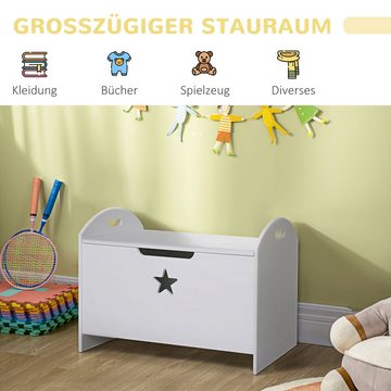 HOMCOM Spielzeugtruhe Spielzeugkiste aus Holz Sitztruhe für Kinder Sicherheitsscharnier Weiß (Set, 1 St., Sitzbank für Kinder), L62 x B40 x H46.5 cm