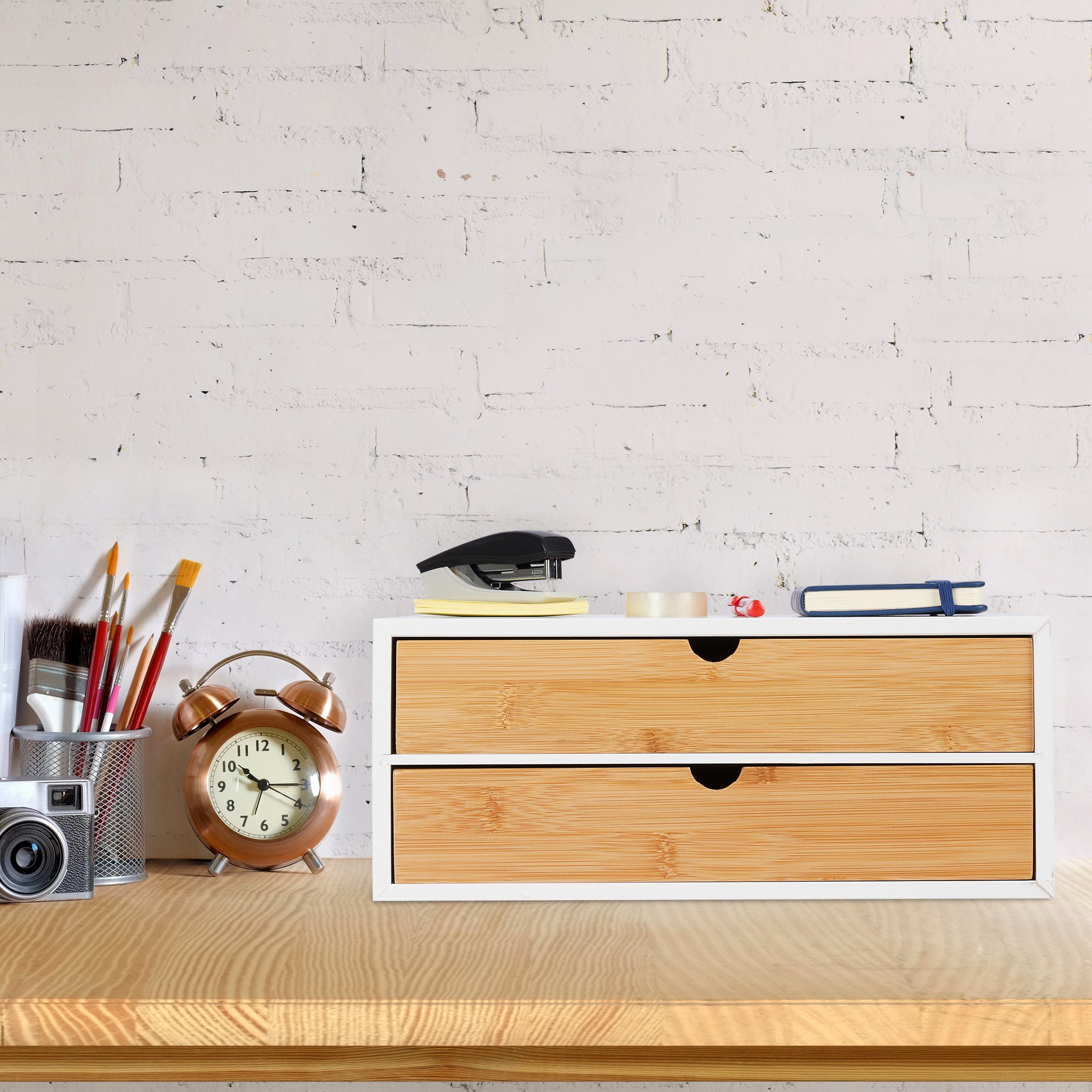 relaxdays Organizer Schubladenbox Bambus & MDF 2 Fächer