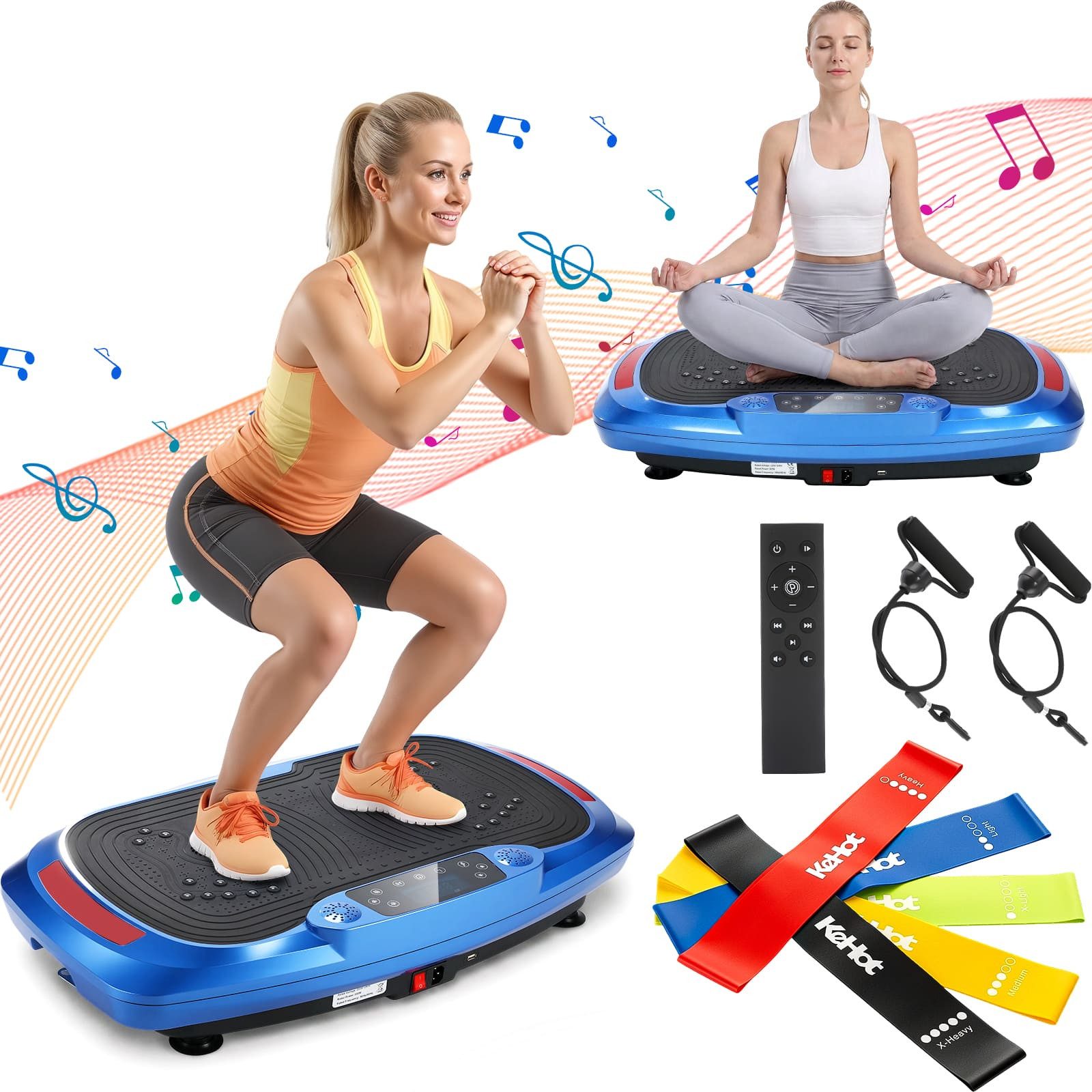 Vibrationsplatte Vibrationsplatte mit 2 Widerstandsbänder, 5 Fitnessbänder, Bluetooth