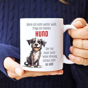Cadouri Tasse MEIN HUND SCHAUT SO SÜSS Kaffeetasse mit Spruch - für Hundefreunde, Keramik, mit Hundespruch, beidseitig bedruckt, handgefertigt, Geschenk, 330 ml