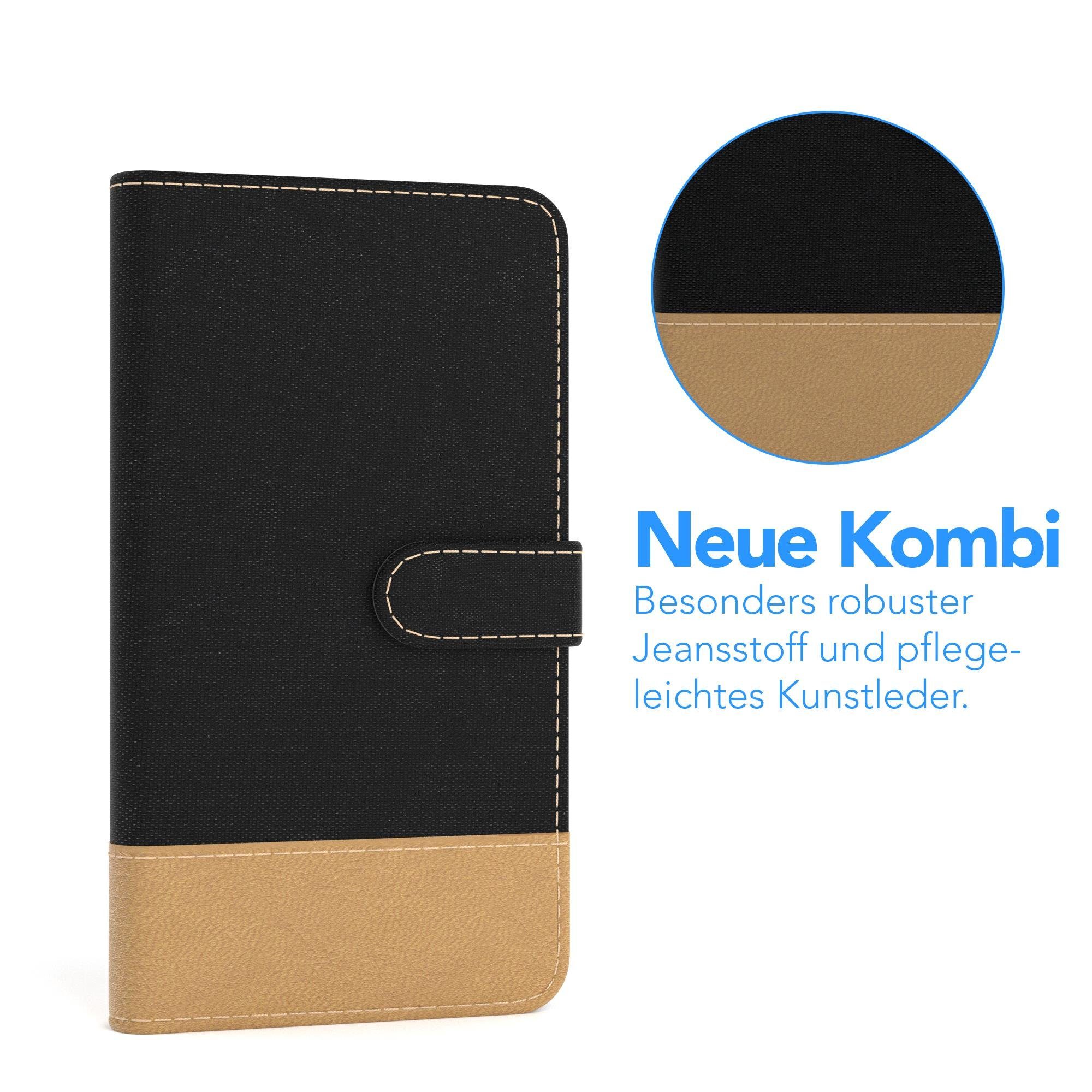 EAZY CASE Handyhülle Bookstyle Farbig für Apple iPhone XR 6,1 Zoll, Handytasche Jeans mit Standfunktion und Visitenkartenfach Schwarz