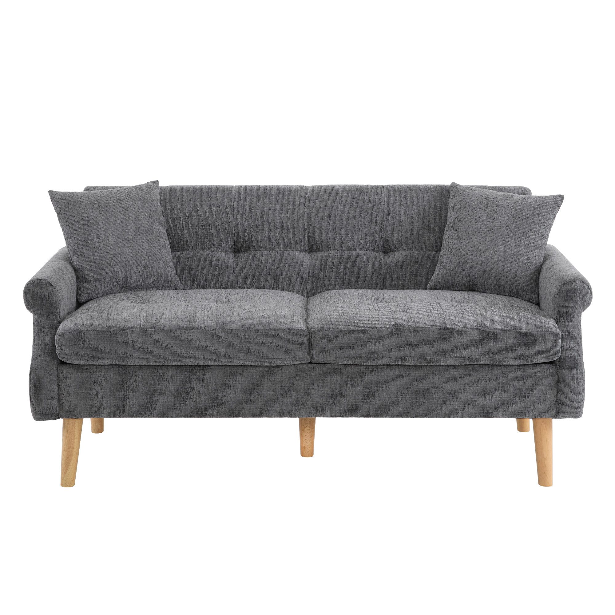 Furnishings Home 2-Sitzer Doppelsofa, Polstersofa,Chenille-Stoff, Sofa mit dicken Kissen, 1 Teile, Für Wohnzimmer, Schlafzimmer Wohnung usw Beige/ grau